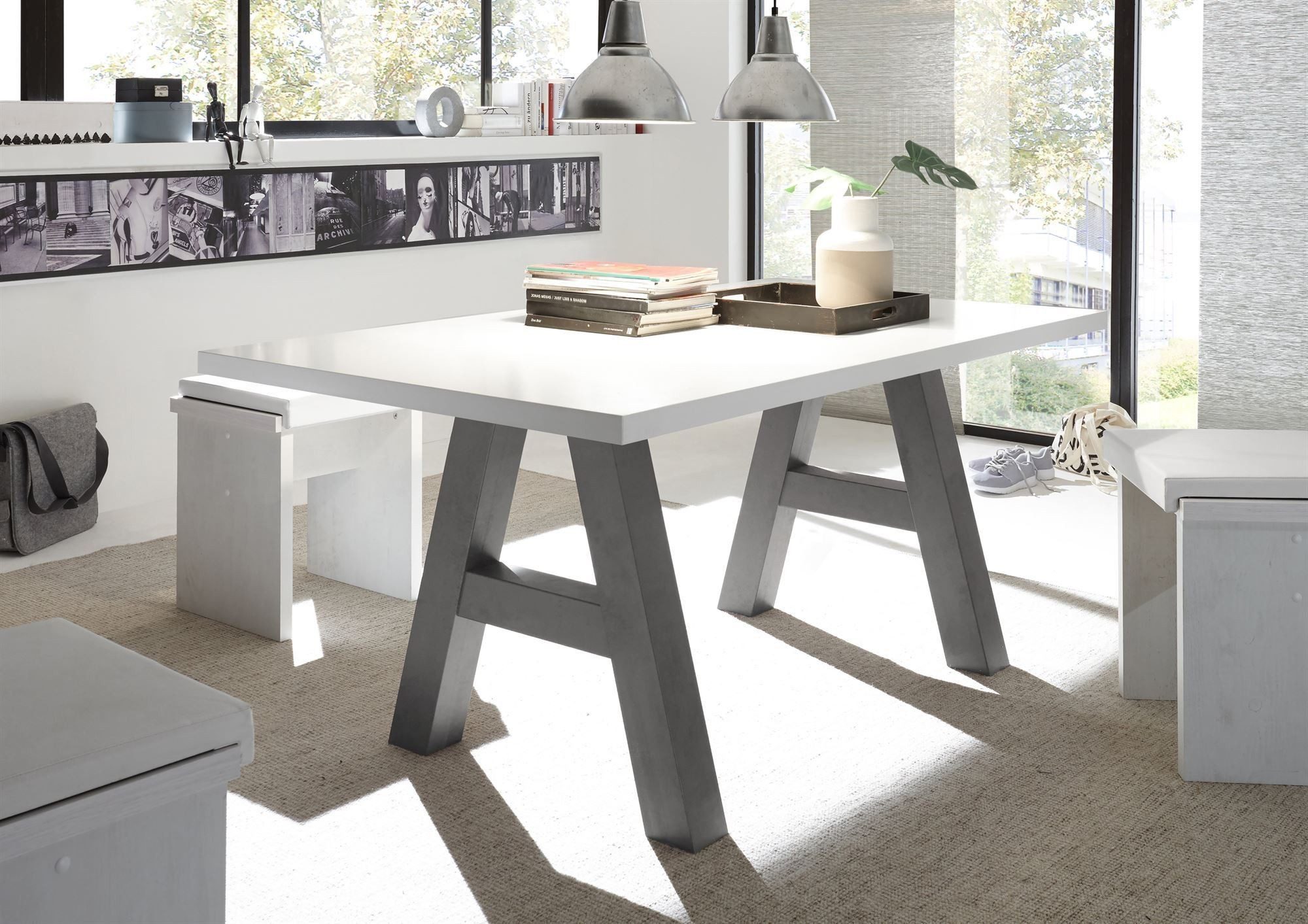 58 aufm Kessel Esstisch Elia 4 140 x 90 x 75 Esstisch Graphit/Weiß Matt Lack 13288-140 (Einzeltisch)