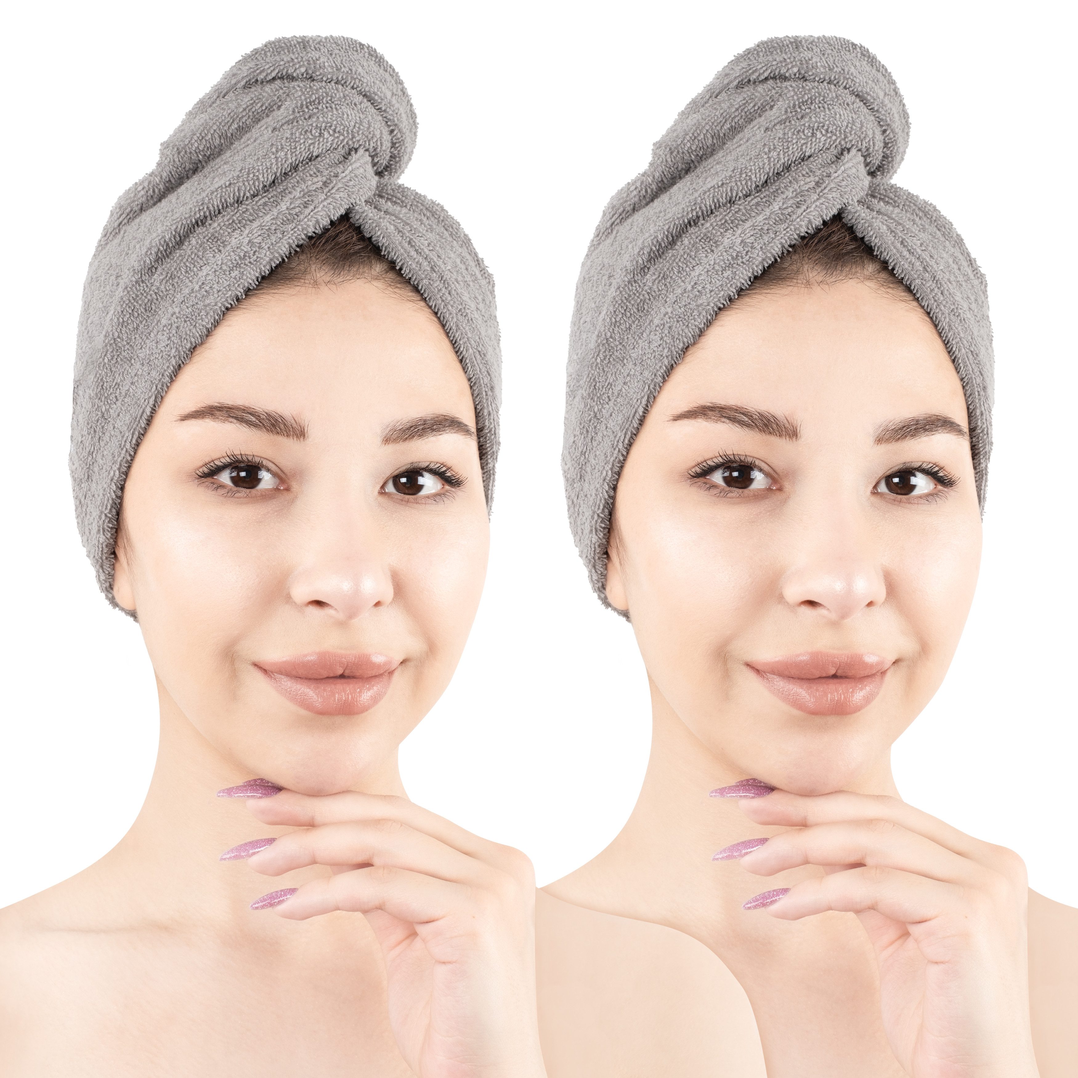 HAMMETEX Turban-Handtuch 2er Set Haarturban Damen, 100% Baumwolle, Flauschig & Schnelltrocknend, Frottier (Set, 2-St), Uni-Farben, weich
