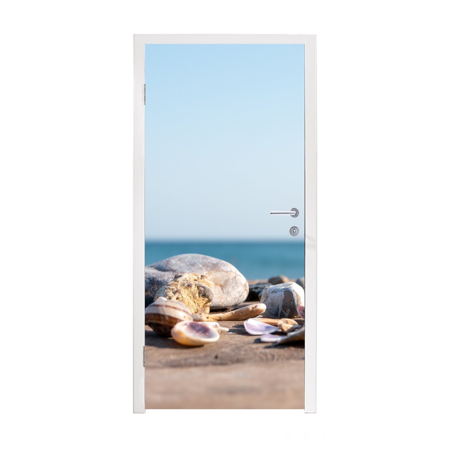 Strand Muscheln Sonne, St), Sommer Matt, Tür, Türtapete - bedruckt, 75x205 für cm Fototapete - MuchoWow Türaufkleber, - Meer - (1