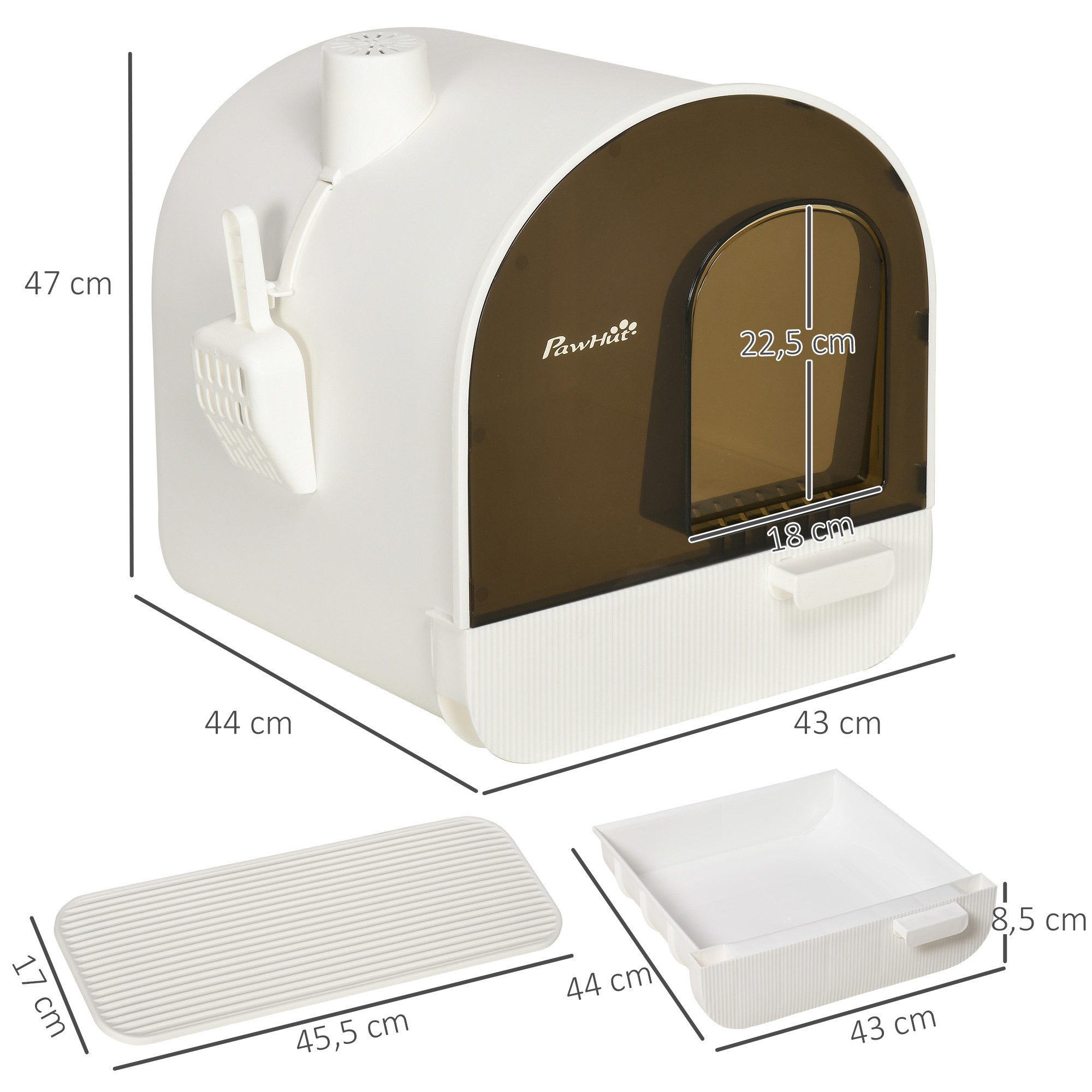 FELIXLEO Katzentoilette Katzentoilette mit Haube für Katzen bis 5kg mit Matte Weiß 43x44x47cm