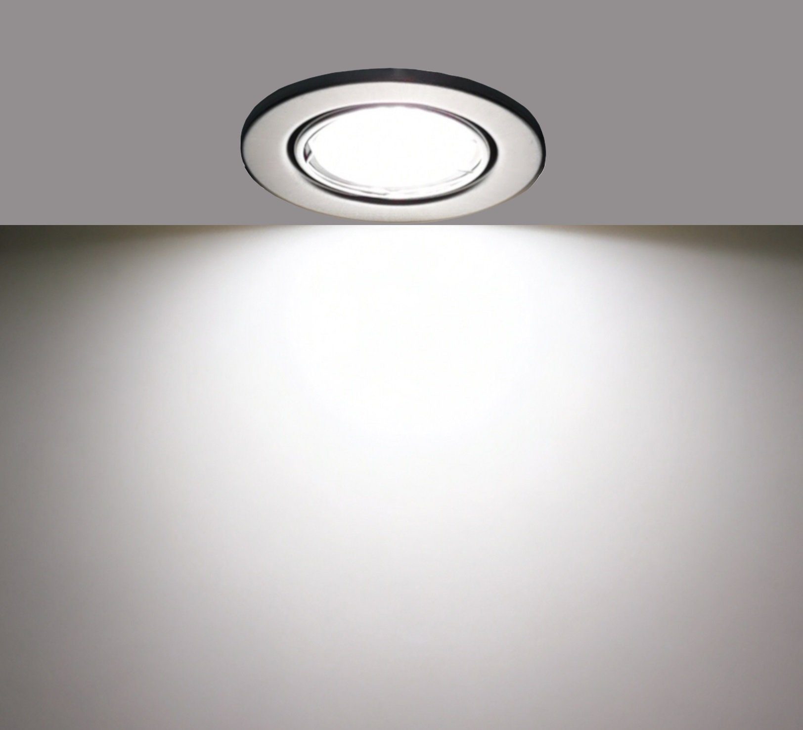 TRANGO LED Einbauleuchte, Dimmfunktion, 6er Set 6729-062G6KSDAK LED Deckenstrahler in Edelstahl-Optik Rund inkl. 6x 5 Watt 3-Stufen dimmbar GU10 LED Leuchtmittel 6000K Tageslichtweiß (kaltweiß), Einbaustrahler, Einbauspot, Deckenleuchte, Deckenspots