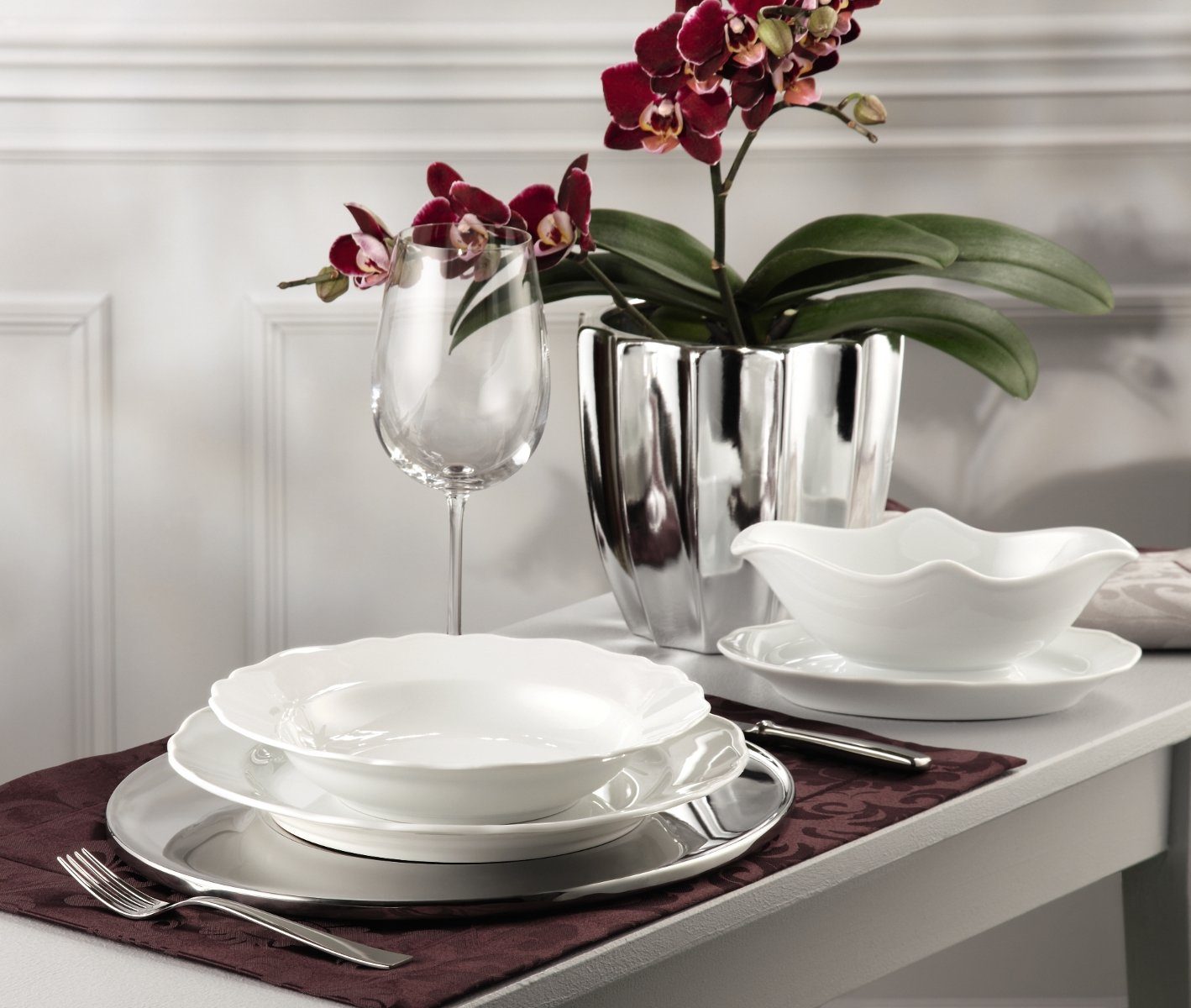 Hutschenreuther Suppenteller Maria Theresia Weiss Suppenteller 23 cm Fahne, Teller Tief