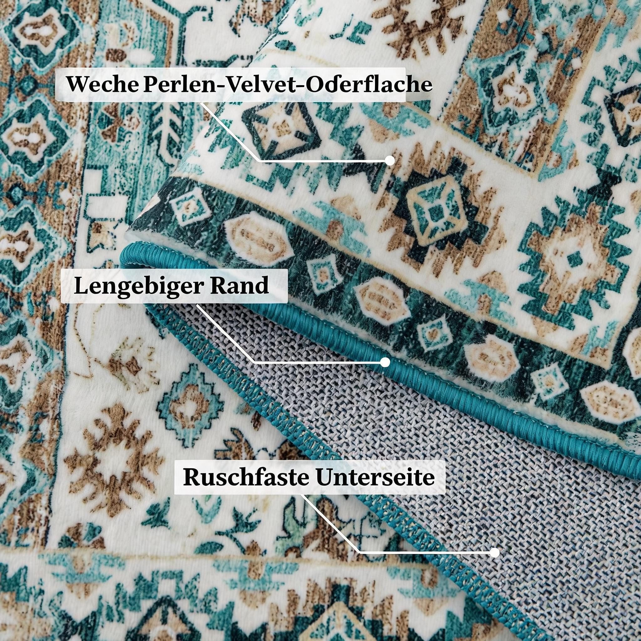 GarveeMore Teppich Waschbarer Vintage Orientteppich Designteppich Läufer Teppich, Rechteckig, Niedriger Flor, Antirutsch, für Flur, Wohnzimmer, Küche