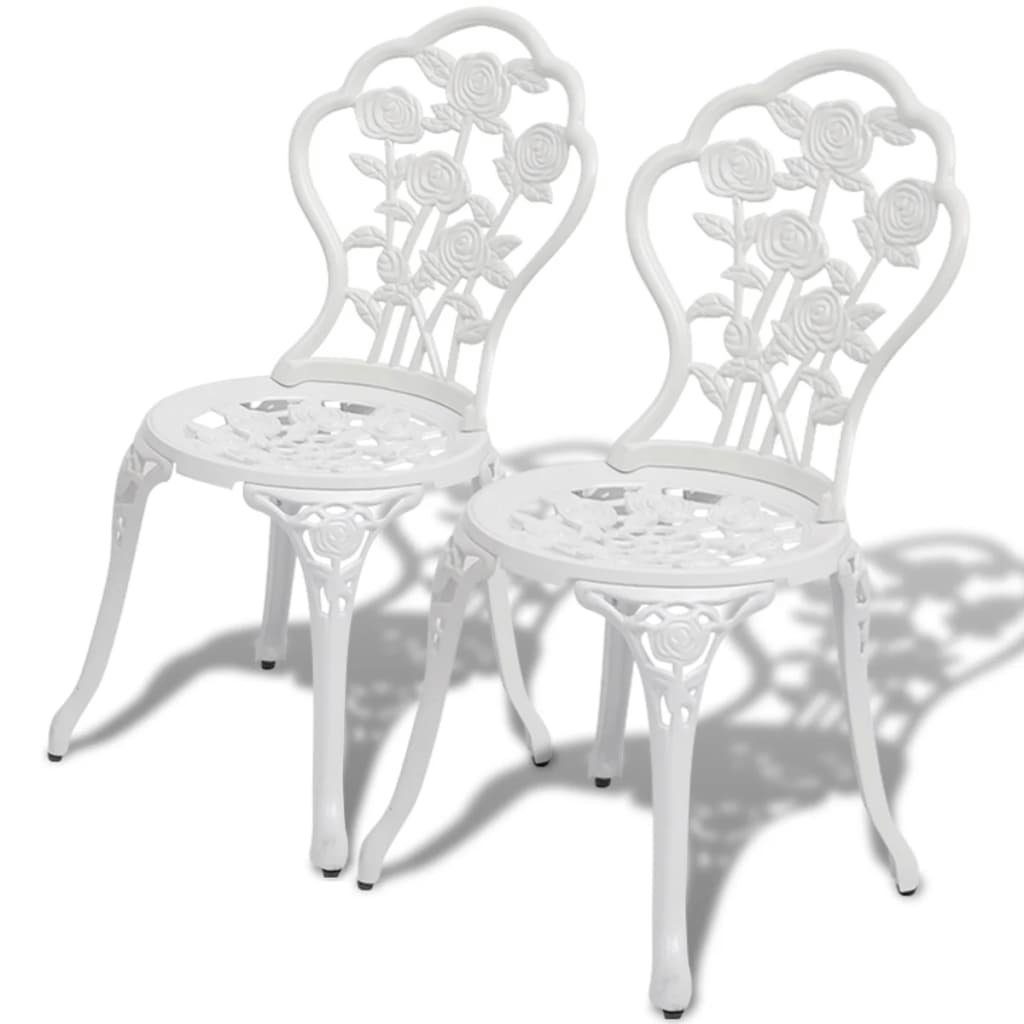 furnicato Gartenstuhl Aluminiumguss Bistro-Stühle Weiß Stk. 2