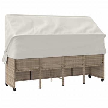 vidaXL Wellnessliege Sonnenliege mit Dach und Kissen Beige Polyrattan Sonnenbett