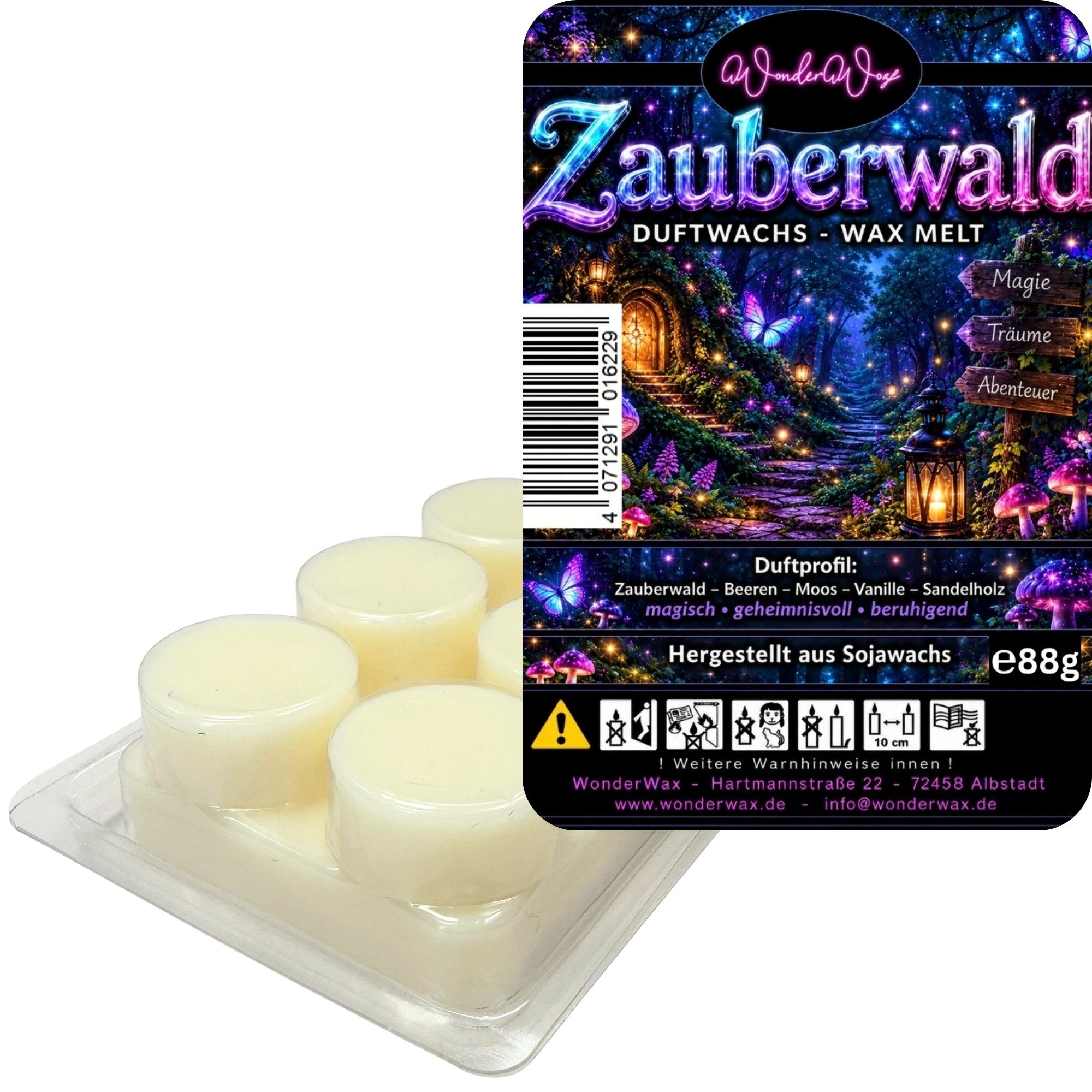 WonderWax Duftwachs WonderWax® Duftriegel 6 x Duftwachs Kreise Weiß, 100% Sojawachs (Zauberwald), Duftrichtung: Zauberwald