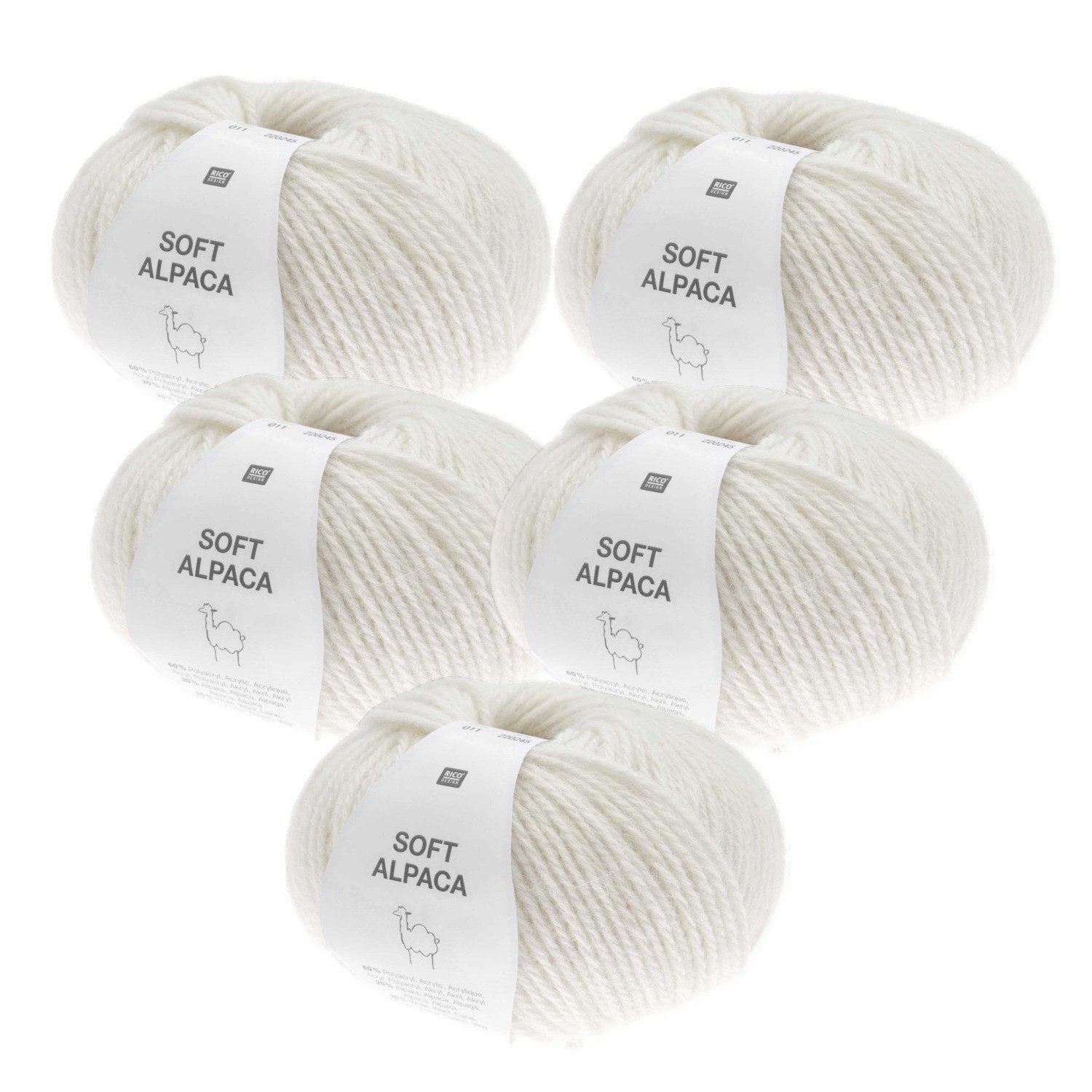 Rico Design 5 x RICO SOFT ALPACA Häkelwolle, 250 m