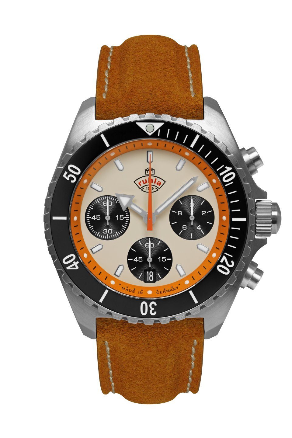 ruhla Chronograph Glasbach Cup 4970-1, Quarzuhr, Herrenuhr, Datum, Stoppfunktion, Saphirglas, Made in Germany