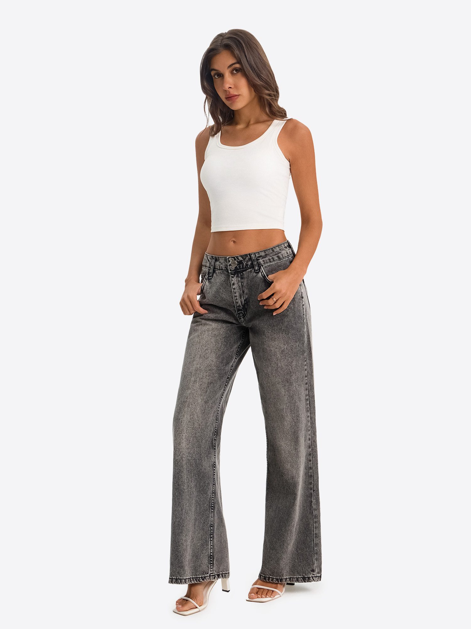 Imily Bela Gerade Jeans Damen Straight Fit Jeans im Five-Pocket Style (Packung, 1-tlg., 1per-Pack) Verlaufsfärbung