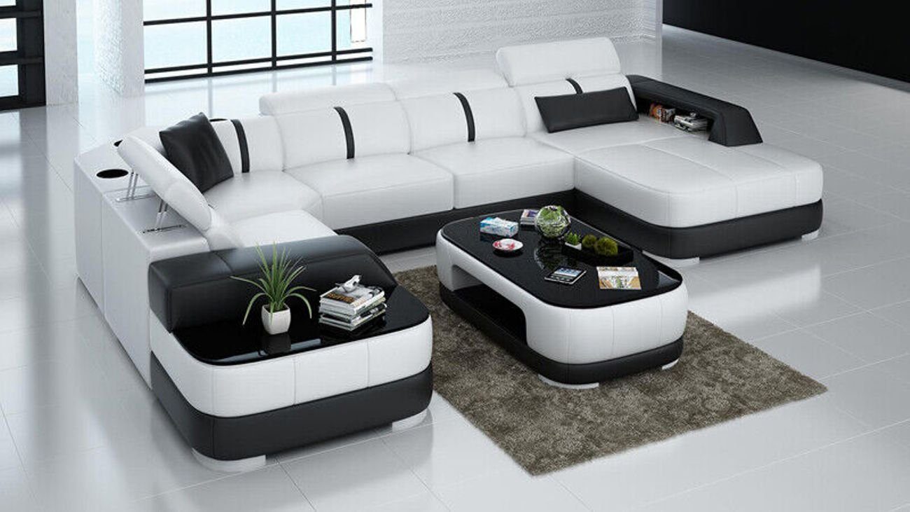 JVmoebel Ecksofa Ledersofa Polster Sitz mit Wohnzimmer Garnitur Eck Sofa USB Couch