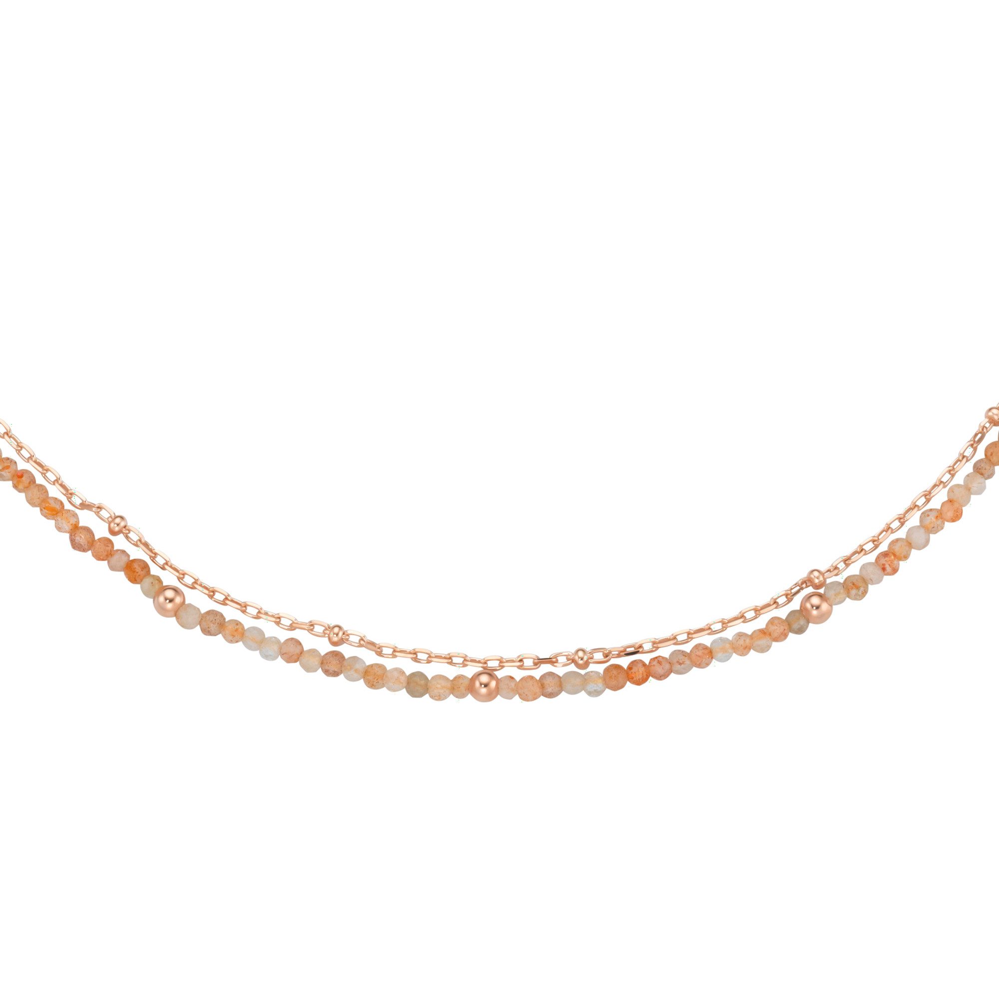 GIORGIO MARTELLO MILANO Collier mit apricotfarbigen Sonnenstein-Kugeln, Silber 925