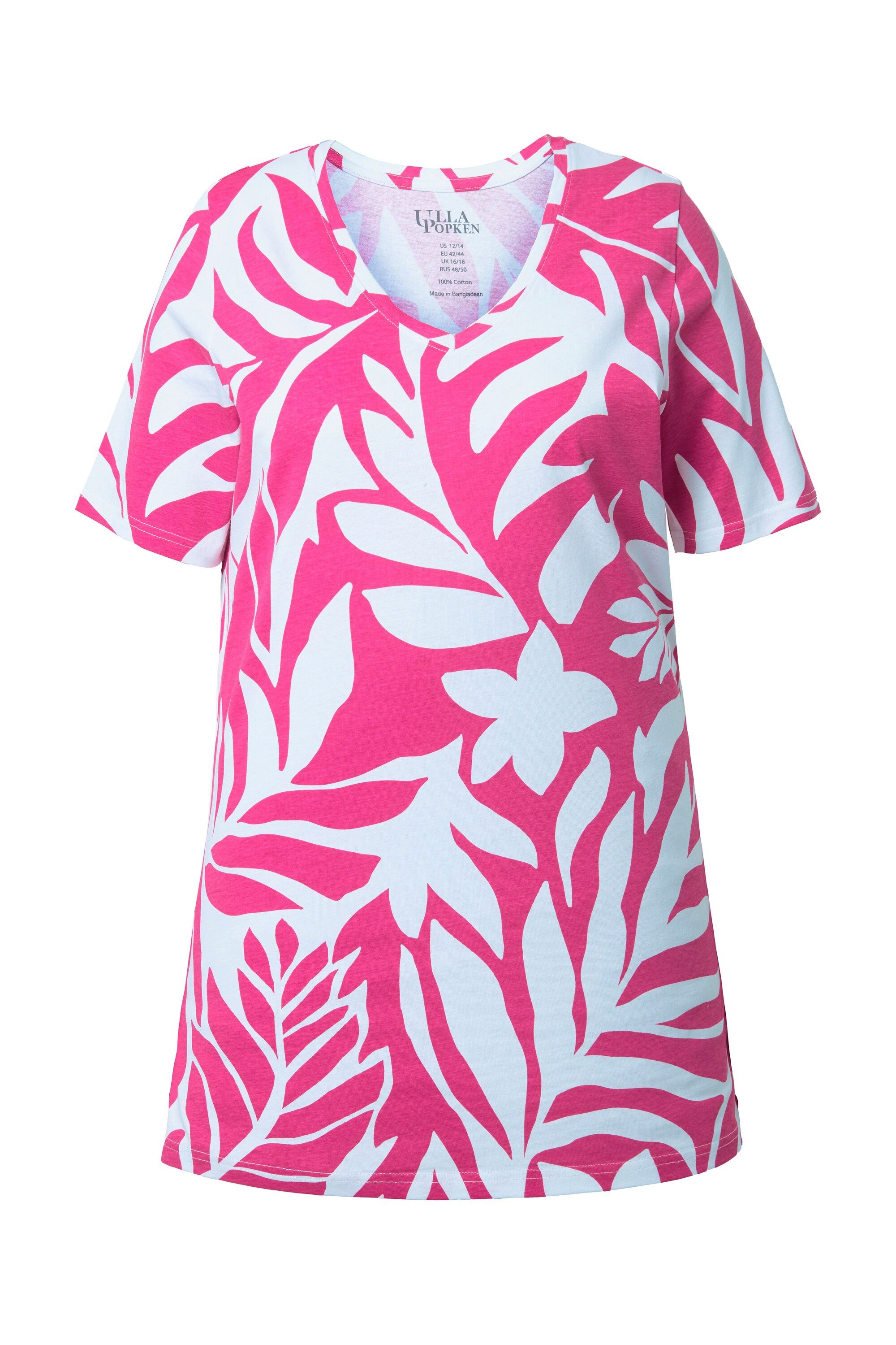 Ulla Popken Longshirt Longshirt Blätter A-Linie V-Ausschnitt Halbarm günstig online kaufen
