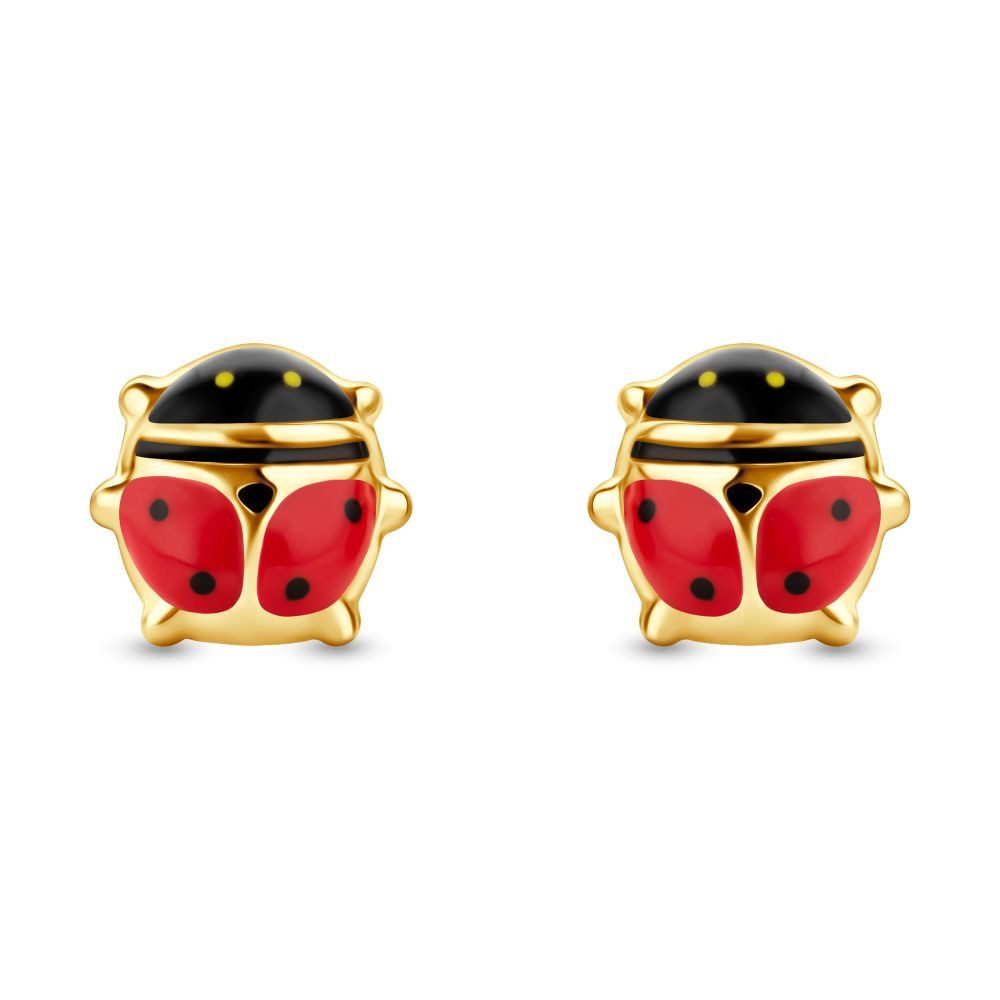 Miore Paar Ohrstecker MBC924E für Kinder aus 9K (375) Gelbgold - Marienkäfer 7 x 6,5 mm, - Made in Italy