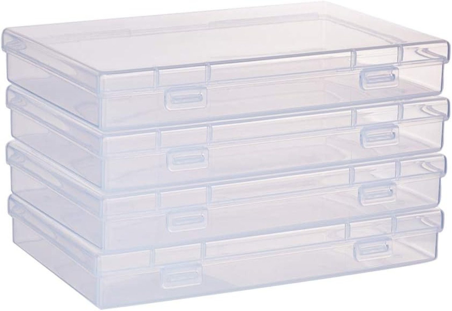 Benecreat Aufbewahrungsdose 4er Set transparente Aufbewahrungsboxen 17 x 10,5 x 2,5 cm (4-teiliges Aufbewahrungsboxen-Set mit Klappdeckel, 4 St., 4 transparente Kunststoffboxen zur übersichtlichen Aufbewahrung), 4 transparente Aufbewahrungsboxen mit Klappdeckel und Scharnier