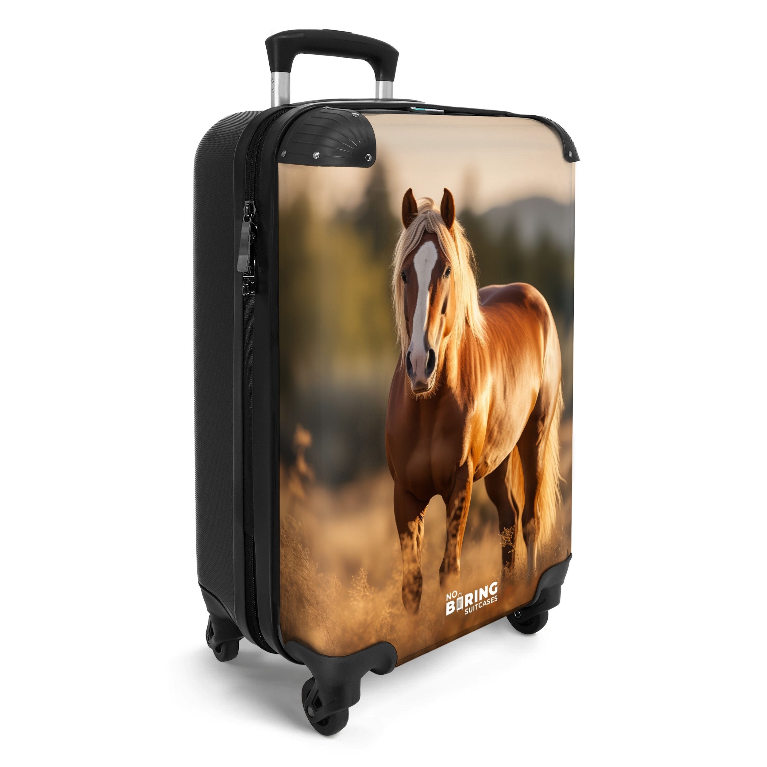 NoBoringSuitcases.com© Hartschalen-Trolley Braunes Pferd auf einer günstig online kaufen