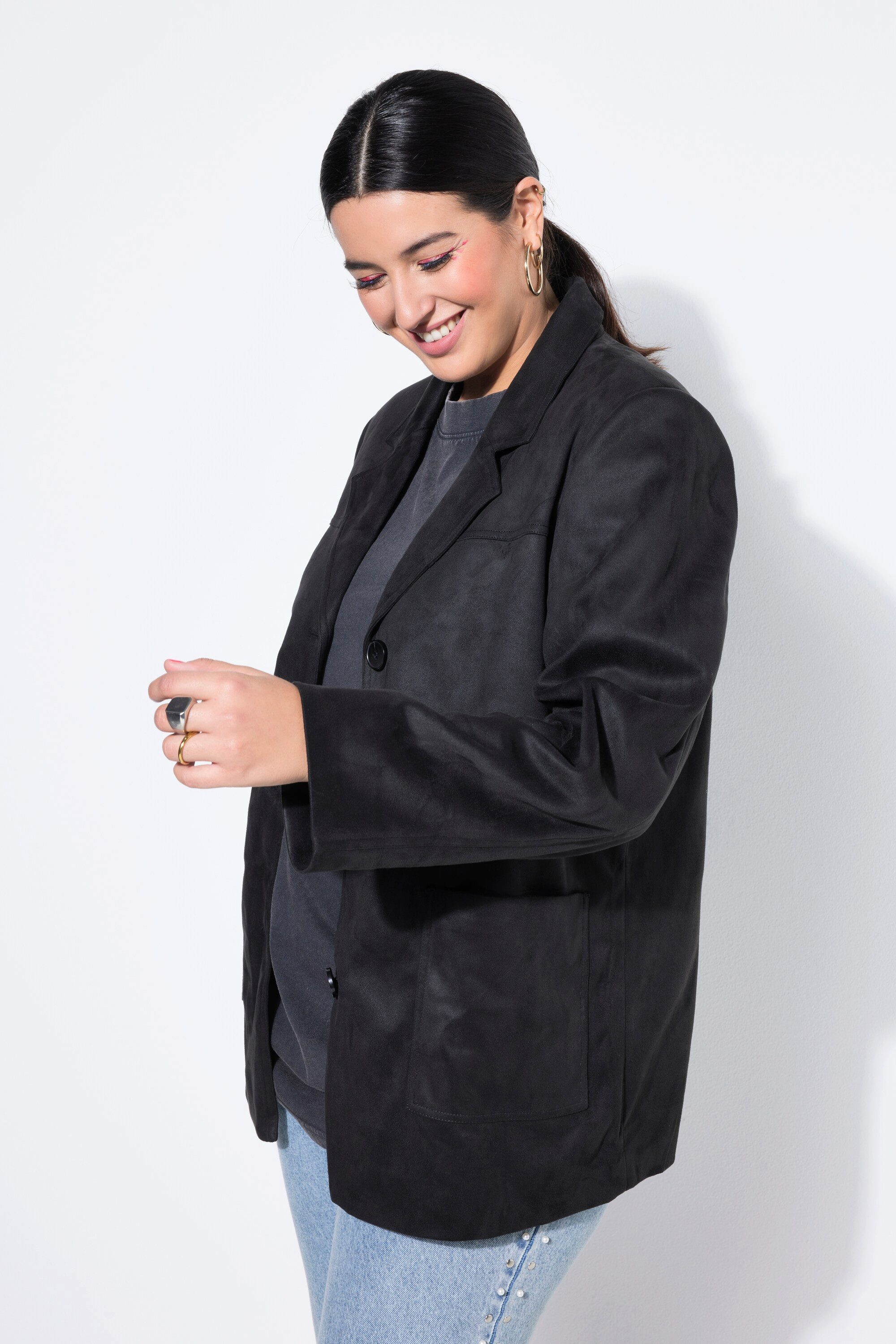 Studio Untold Blusenblazer Blazer Loose Shape Suede Revers Komplettfutter