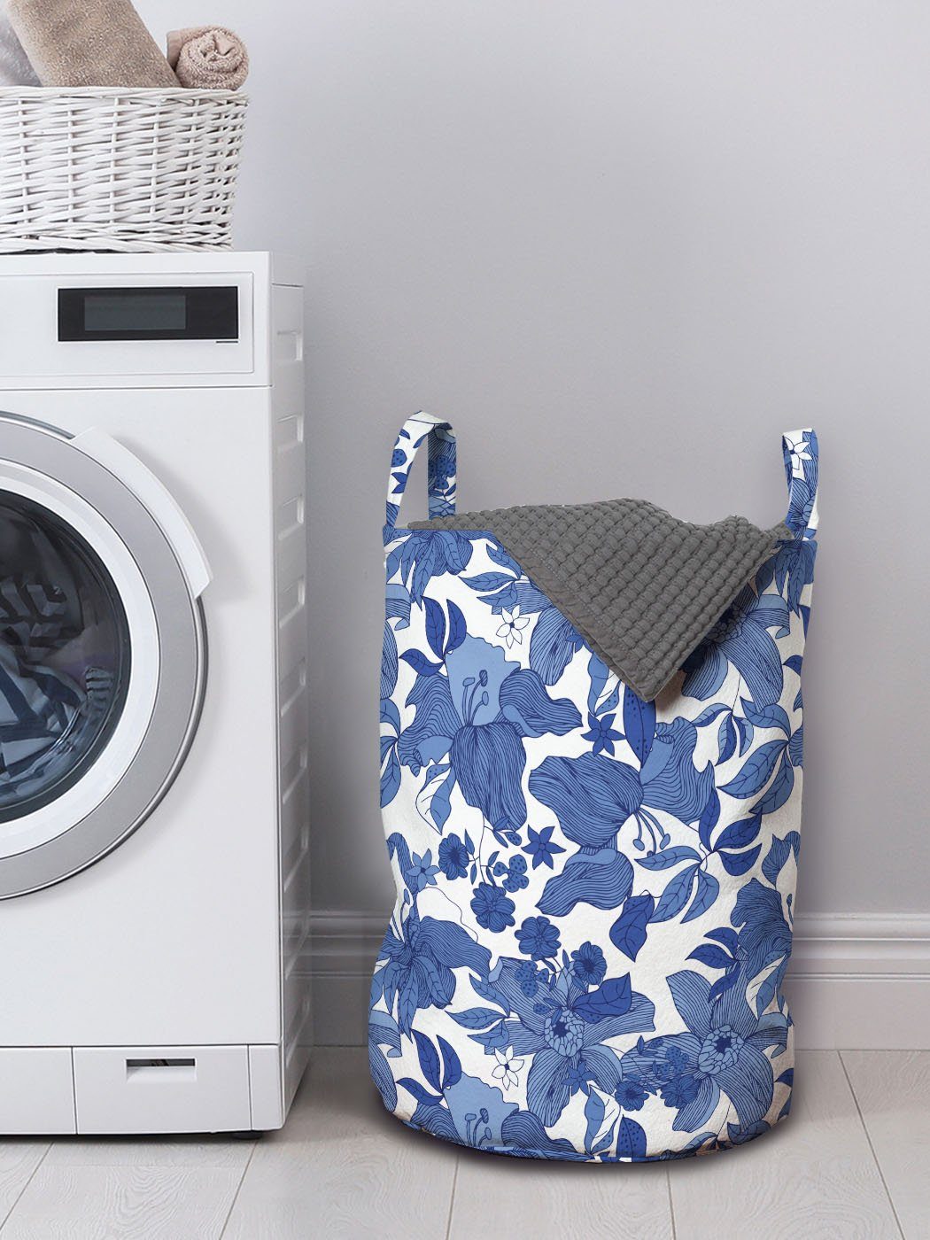 Wäschesäckchen Waschsalons, Blumen Romantik Wäschekorb Kordelzugverschluss Abakuhaus mit Blaue Griffen für Blumen Töne