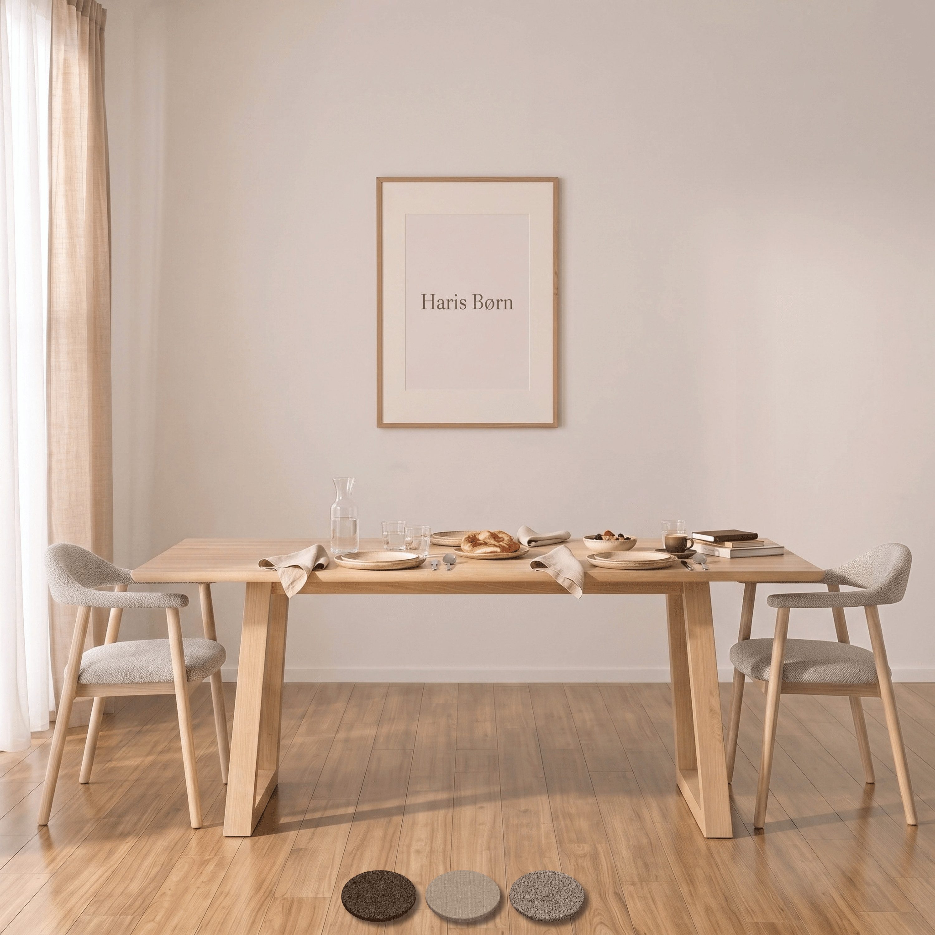 Haris Børn Esszimmerstuhl mit Armlehne (Massiv Eiche) - Polsterstühle für Esszimmer (Set, 2 St), Greige - Esszimmer Stühle & Esstisch Stühle - Moderner Polsterstuhl