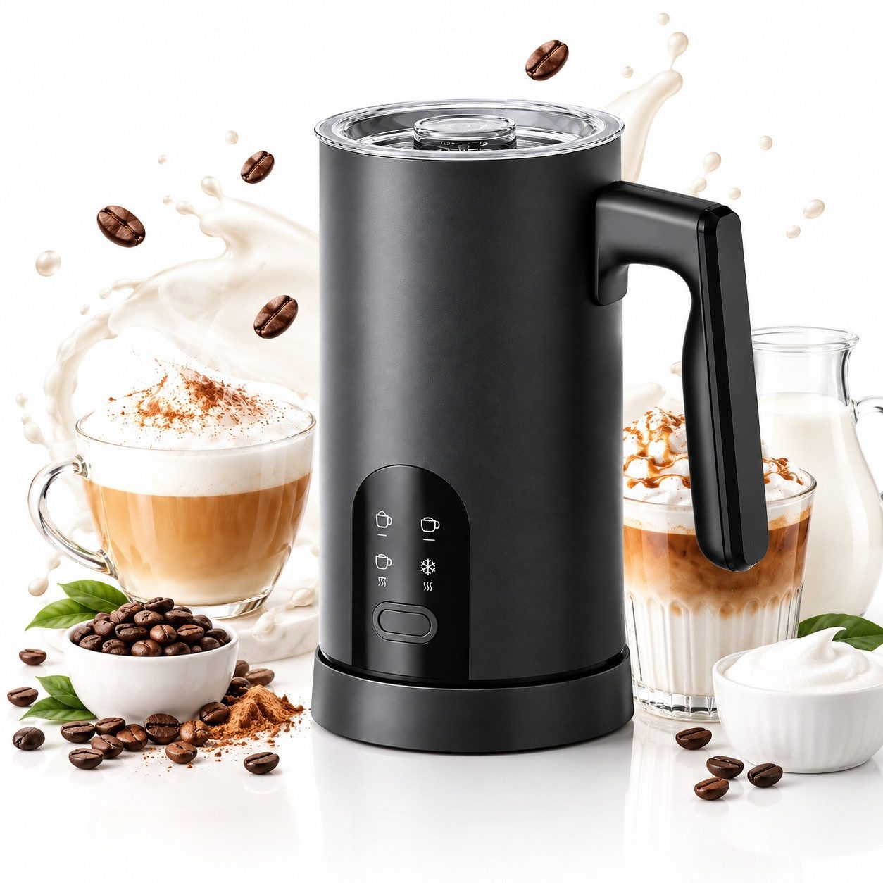 Fofile Milchaufschäumer Milchaufschäumer elektrisch, 4-in-1 Milchaufschäumer, 420–500 W, 500 W, Cremiger Milchschaum, warm oder kalt, für Cappuccino & Latte