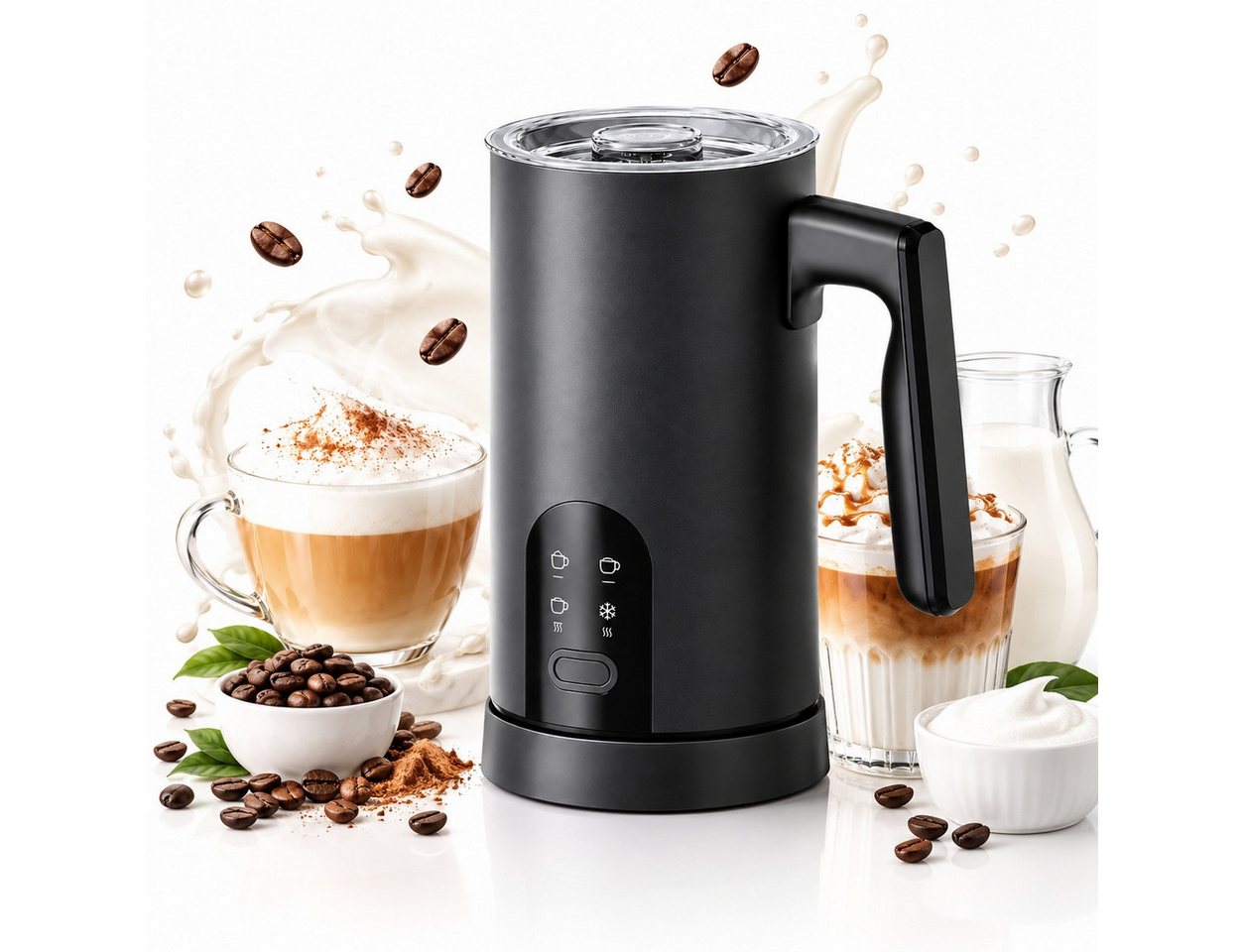 Fofile Milchaufschäumer Milchaufschäumer elektrisch, 4-in-1 Milchaufschäumer, 420–500 W, 500 W, Cremiger Milchschaum, warm oder kalt, für Cappuccino & Latte