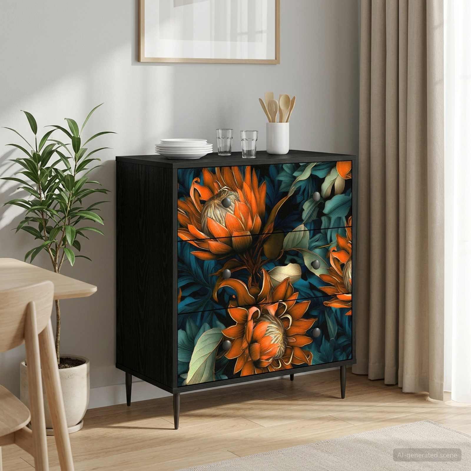 vidaXL Schranksystem Kommode LOCHEM Orangenmuster 66 x 36,5 x 76 cm Holzwerkstoff (1-St)