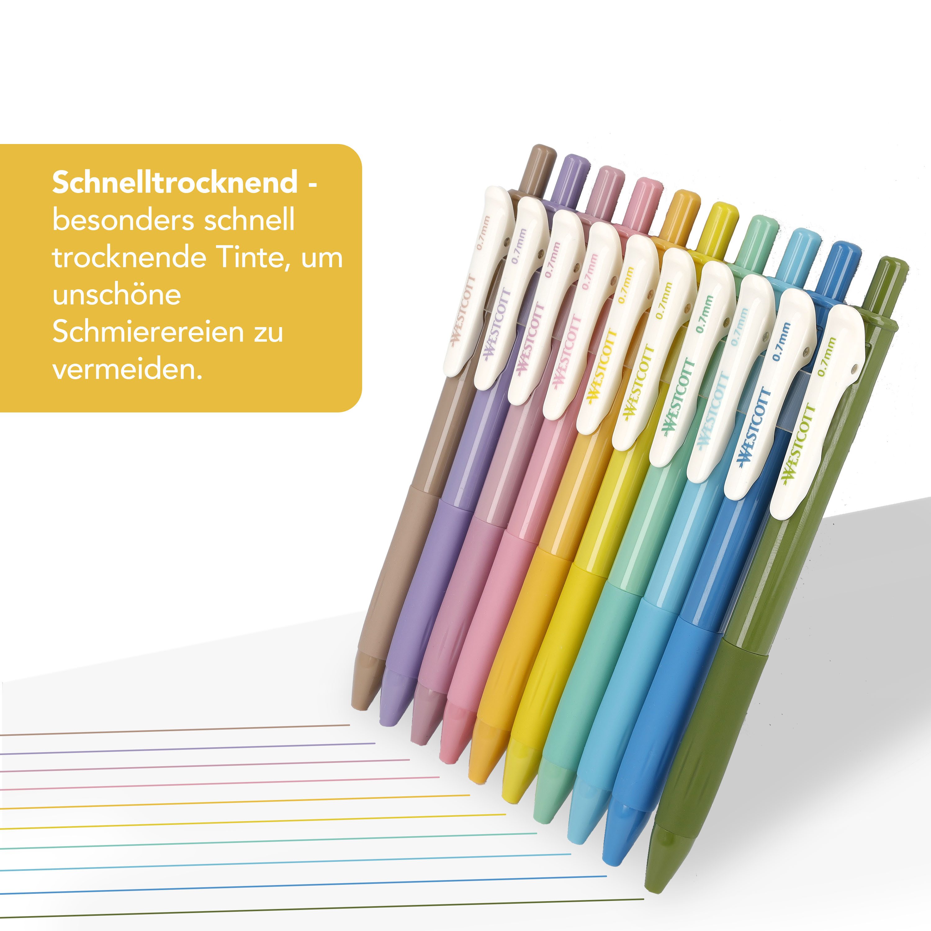 WESTCOTT Gelschreiber Gelstifte VINTAGE Set 10 Stück Frühlingsfarben, Gelschreiber Stifte, (Vorteilspack, 10-tlg), 0,7mm Strichstärke für weiche, präzise Striche