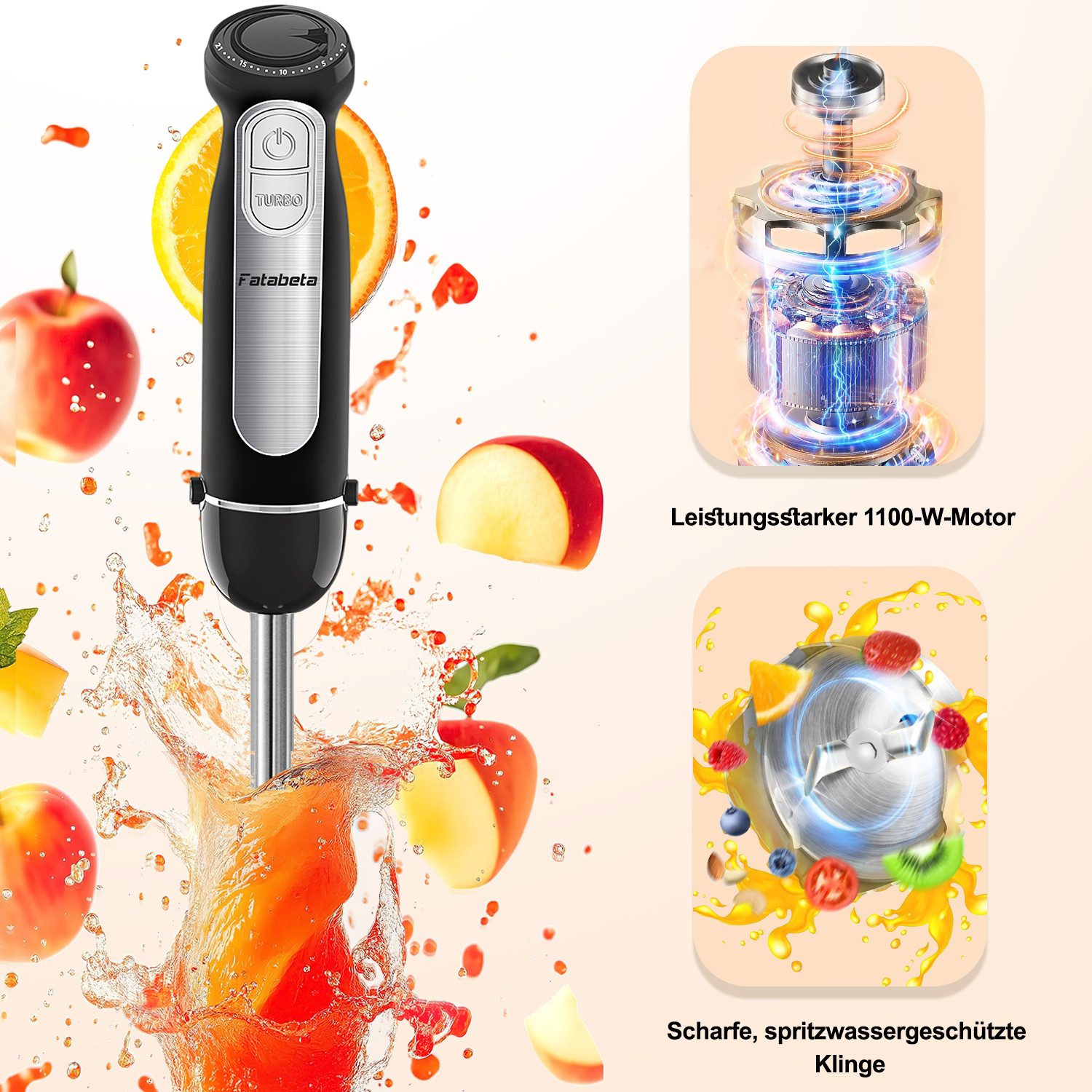 7MAGIC Stabmixer 9-in-1 Elektrischer Stabmixer mit 21 Geschwindigkeitsstufen + Turbo, 1100,00 W, Edelstahl Mixstab Set, Pürierstab, Zerkleinerer, Schlagbesen