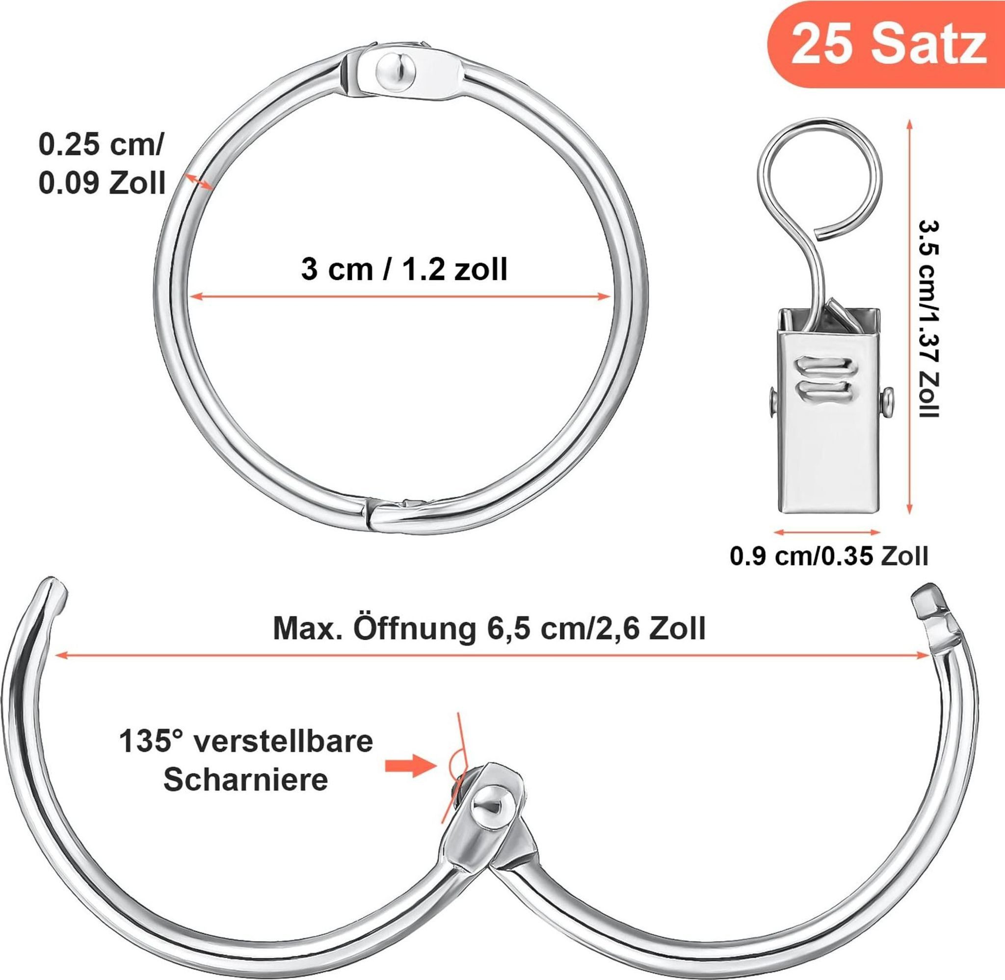 FELIXLEO Gardinenring Metall Vorhangringe Gardinenringe mit Clips Ringe, (25-St) – Bild 2 von 4