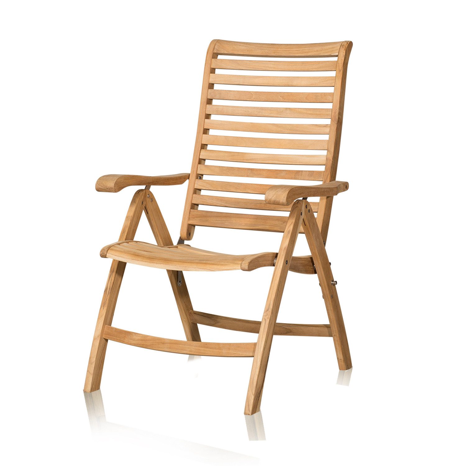 KHG Gartenstuhl Gartenstuhl klappbar, 6-fach verstellbar, bis 120 kg belastbar (Outdoor-Klappstuhl mit Armlehnen), aus Teakholz, zum Schutz geölt, FSC-Zertifiziert