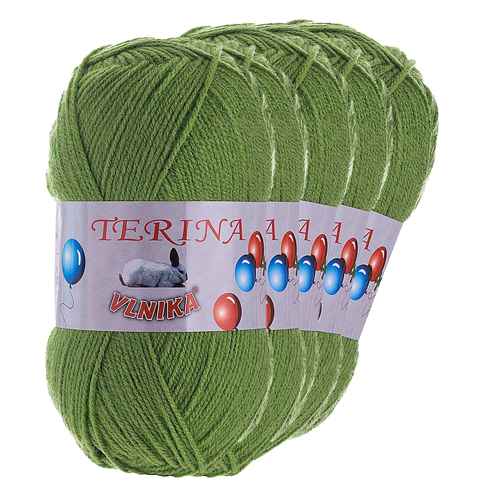 Kartopu 5 x 100g Terina Acrylgarn Klassikgarn Strickgarn Häkeln Schulgarn Häkelwolle, 300 m (Sparpaket mit 5 Knäulen, 5-St), pistaziengrün