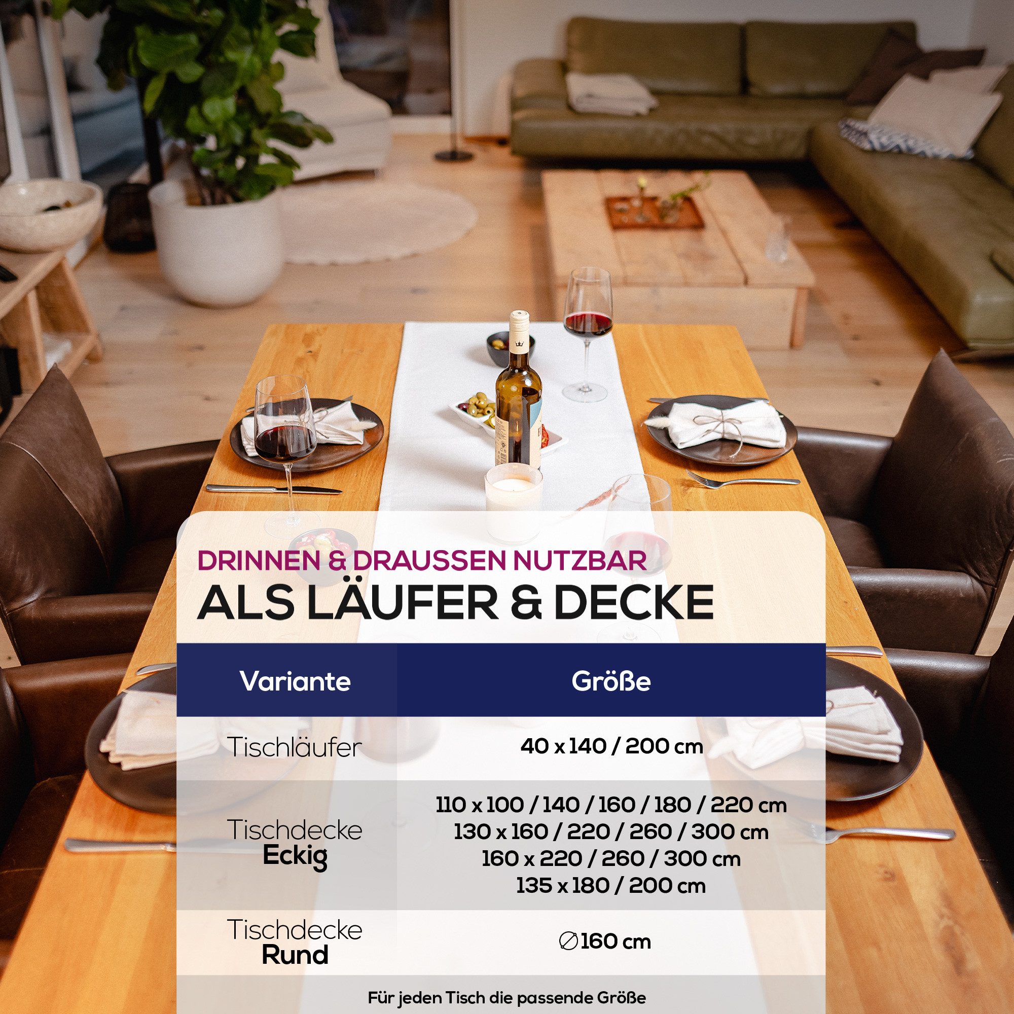 Beautex Tischdecke Lina elegante Leinenoptik, viele Größen und Farben (1-tlg), Schmutzabweisend, knitterarm, sauber umnähmter Saum – Bild 5 von 5