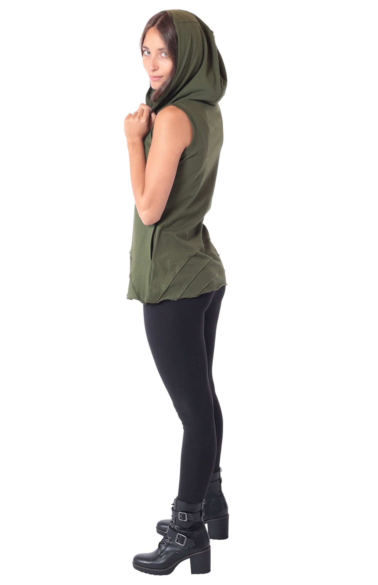 PUREWONDER Tunikakleid Longshirt mit Kapuze, Tunika / Oberteil mit Flechtung Nr. 5 Grün S Tunika mit Kapuze