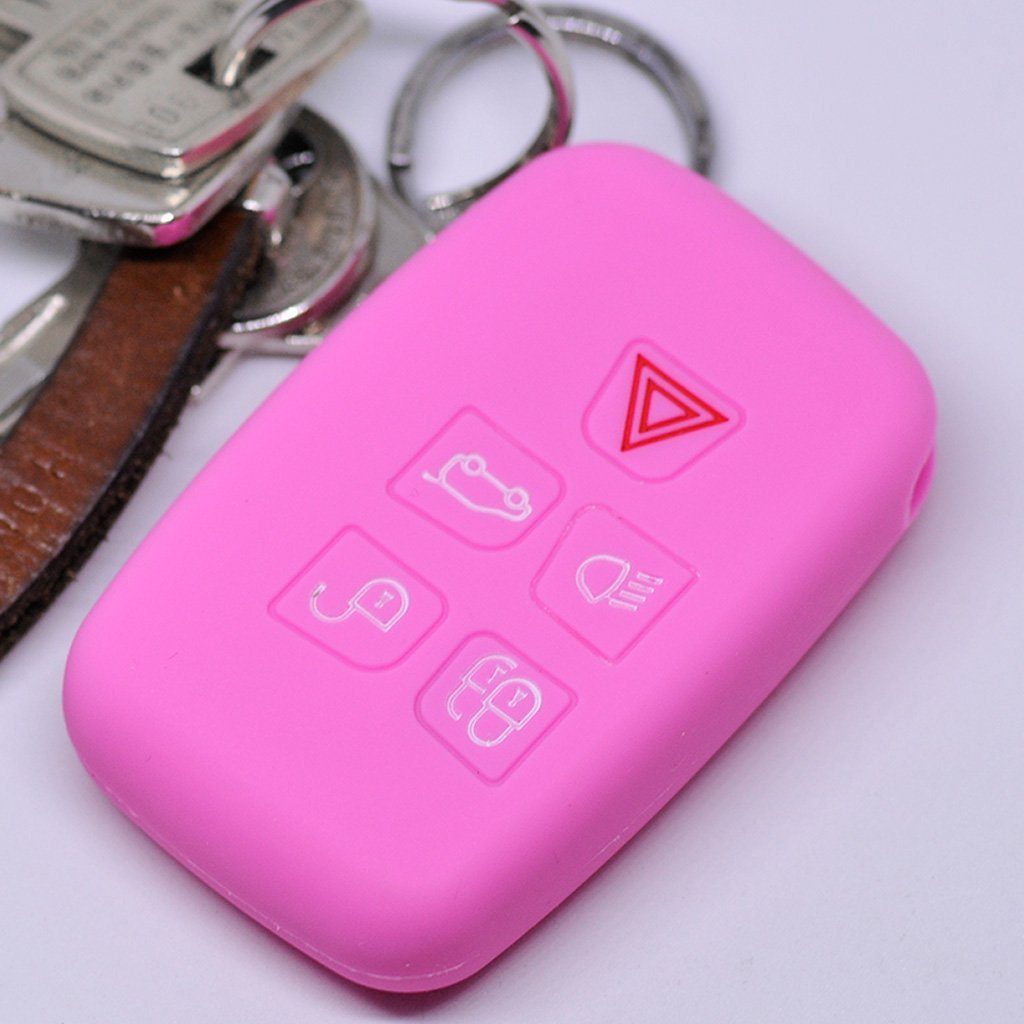 mt-key Schlüsseltasche Autoschlüssel Softcase Silikon Schutzhülle Rosa, für Land Rover Discovery IV Range Rover Sport Evoque 2009-2017 5 Knopf