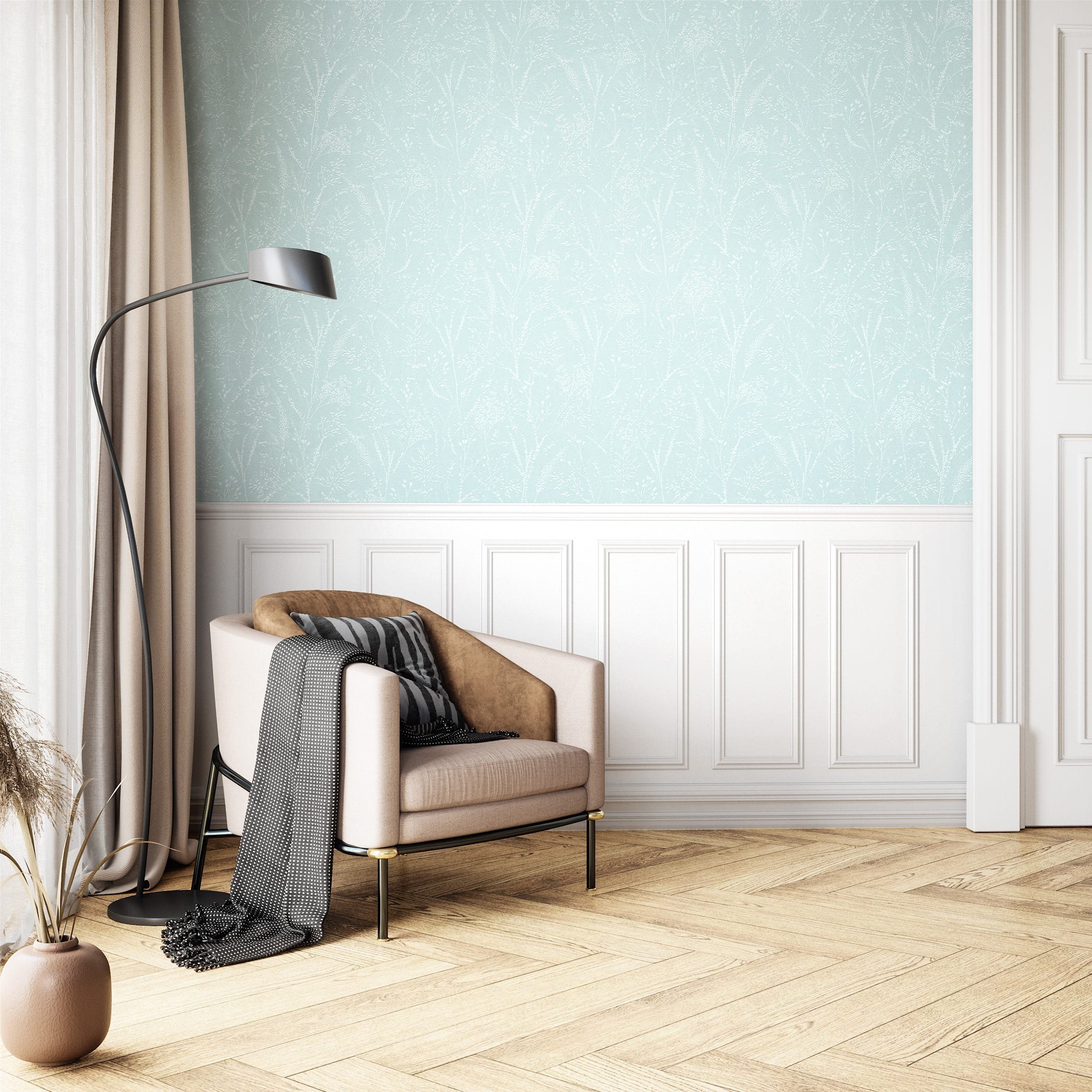 Newroom Vliestapete Äste Türkis Tapete Ästetapete Äste,Blätter,Blumen, Türkis Tapete Floral Äste - Ästetapete Blumentapete Hellblau Blau Romantisch 3D Optik Blä – Bild 4 von 4