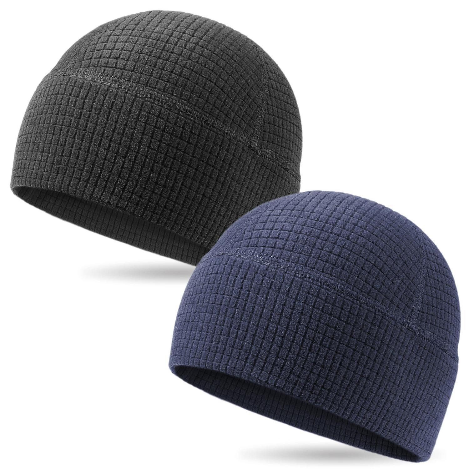 Fleecemütze Laufmütze Herren Damen Unisex Thermo Fleece Beanie Black+navy