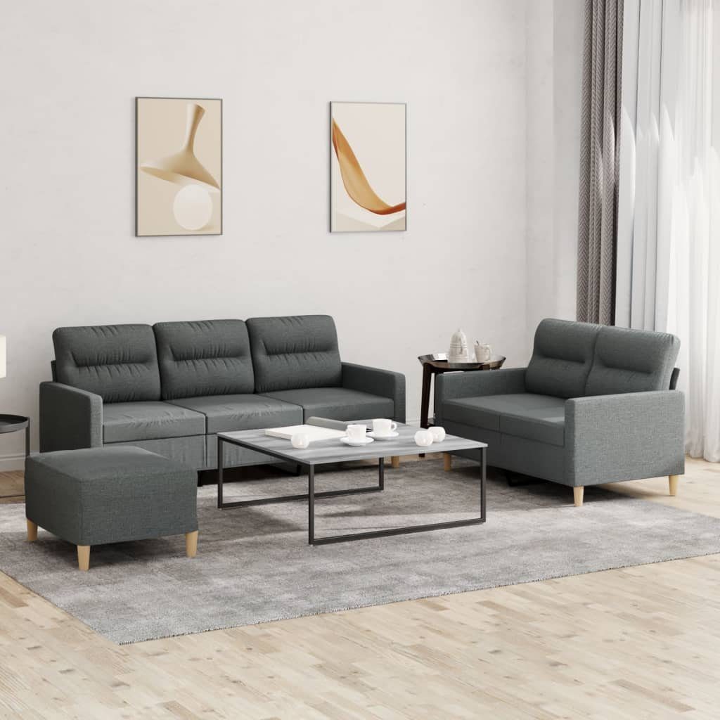 vidaXL Sofa 3-tlg. Sofagarnitur mit Kissen Dunkelgrau Stoff