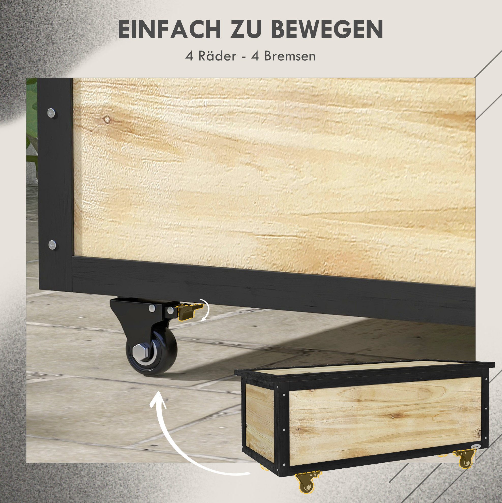 REDOM Gartenbox 100x50x43 cm Aufbewahrungsbox Holz 121L Gartenbox mit Rollen Natur (1 St., Balkon Truhe als platzsparende Outdoor Aufbewahrung), Terrassenbox für Sitzkissen Decken und Gartenutensilien