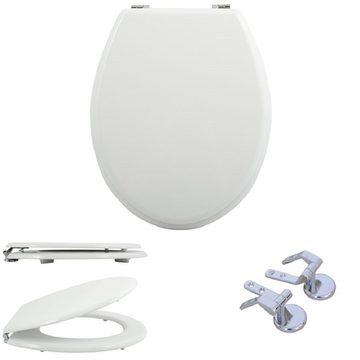 MSV WC-Sitz PREMIUM, Toilettendeckel MDF Holzkern, Scharniere Zink, hochwertige und solide Qualität, Klassiker, ovale Form, für alle Standard WCs geeignet, Farbe weiß