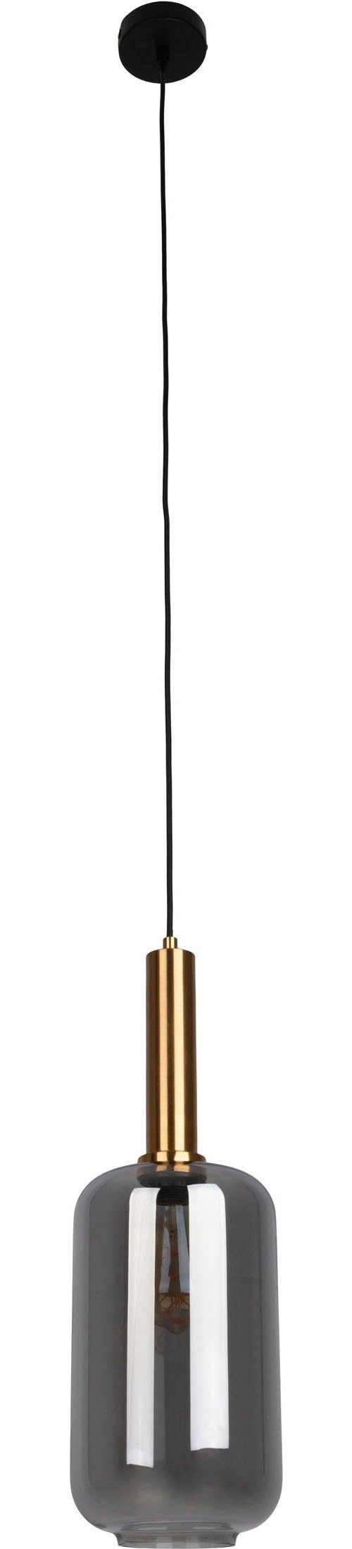 näve Pendelleuchte Fumo, ohne Leuchtmittel, aus Metall in Schwarz und Gold und Rauchglas, Ø ca. 22 cm, Höhe 150 cm