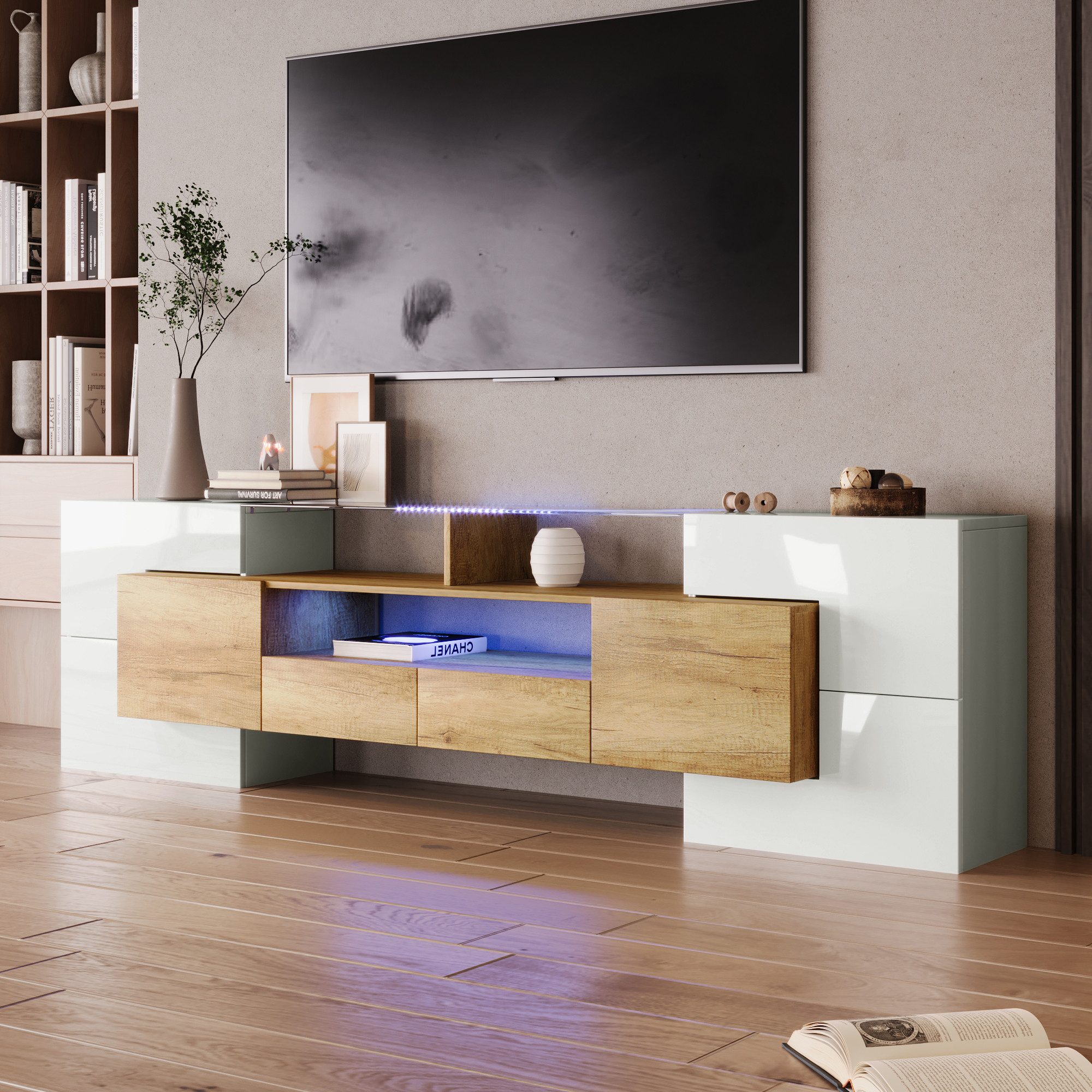MODFU TV-Schrank Lowboard (1-St., Weiß, 200 günstig online kaufen