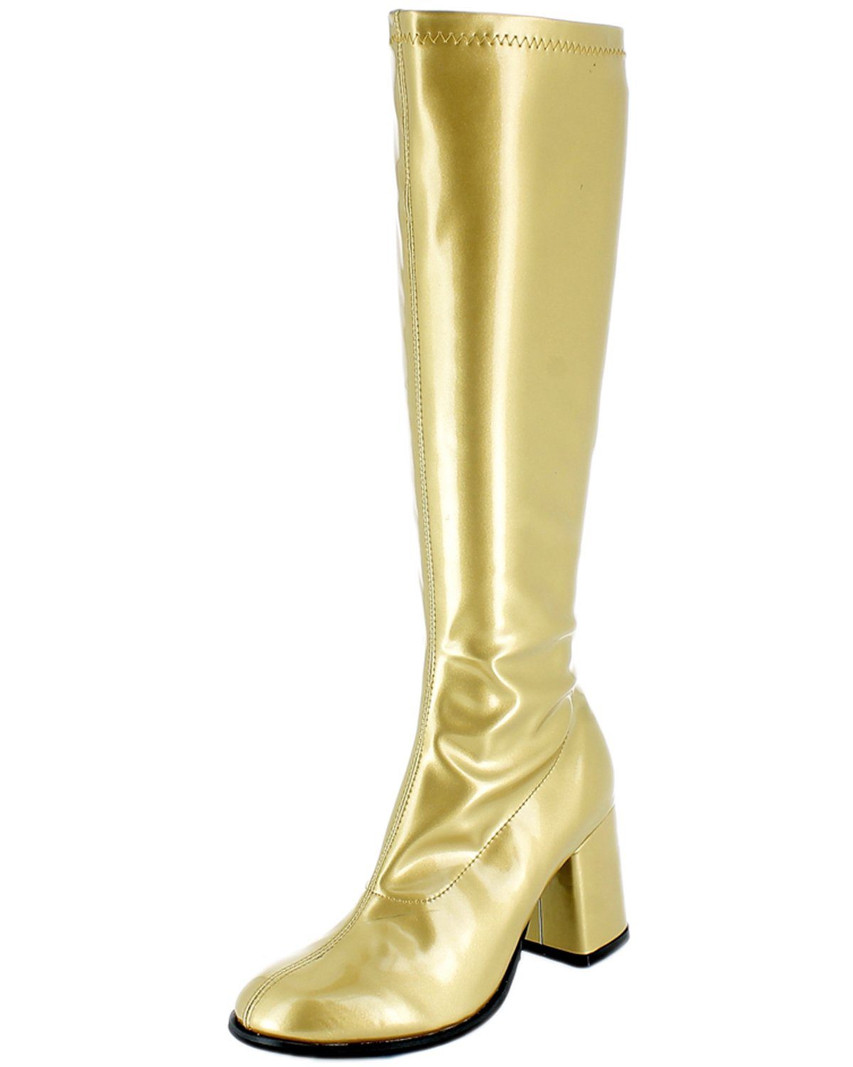 Das Kostümland Gogo Damen Retro Lackstiefel, Gold Stiefel