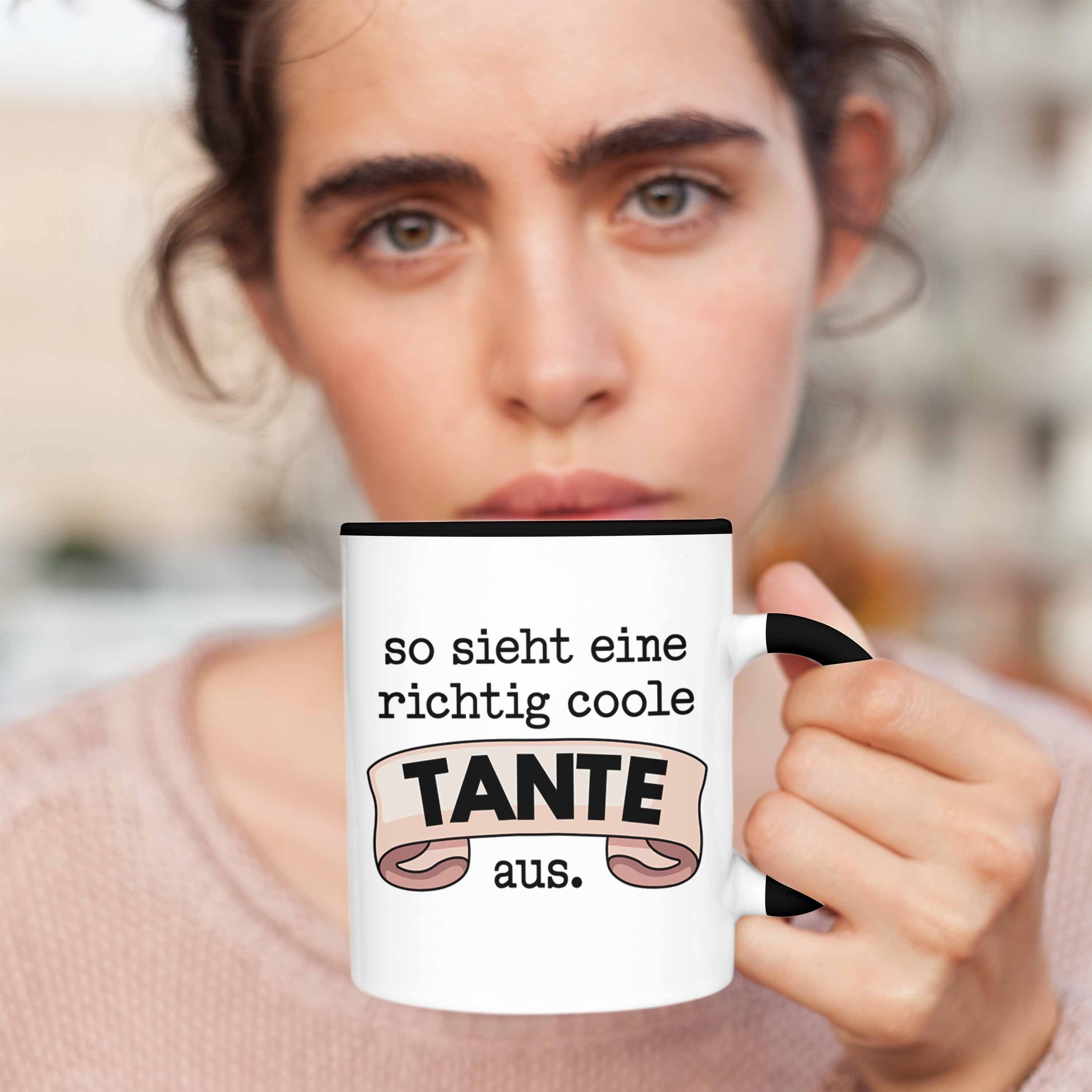 Trendation Tasse Trendation - Beste Kaffeetasse Coole Geschenk mit für Tante Spruch Schwarz Tante Tasse