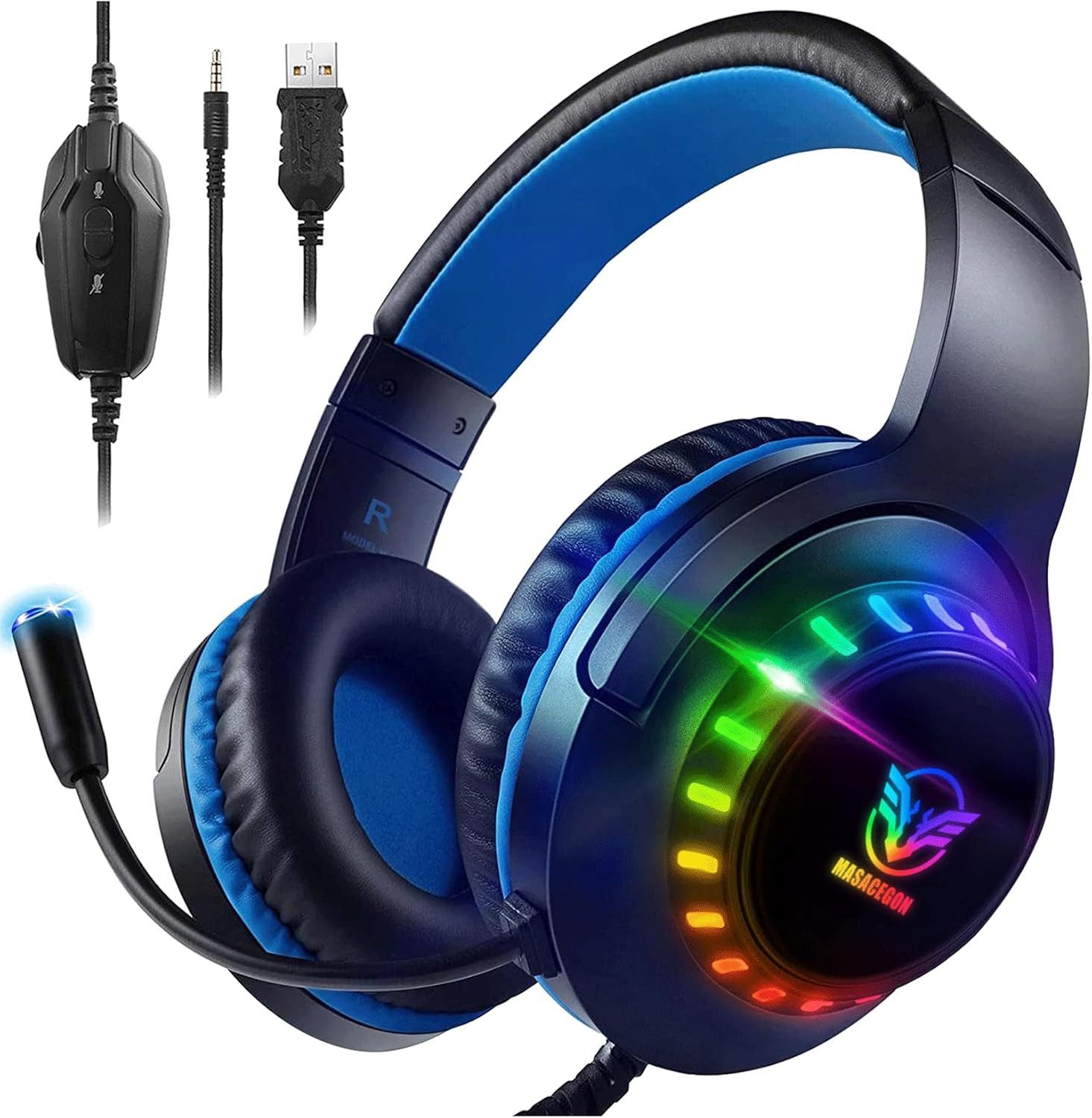 Pacrate Stereo Surround Soundqualität mit Mikrofon,NoiseCancelling LED Lichter Gaming-Headset (Bequem für lange Sessions – Verstellbare Stahlschieber und atmungsaktive Ohrpolster bieten ganztägigen Komfort. Ideal auch für Brillenträger oder lange Gaming-Abende., Immersive Audioqualität Die 40-mm-Treiber bieten beeindruckenden Klang)
