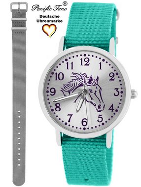 Pacific Time Quarzuhr Set Kinder Armbanduhr Pferd violett Wechselarmband, Mix und Match Design - Gratis Versand