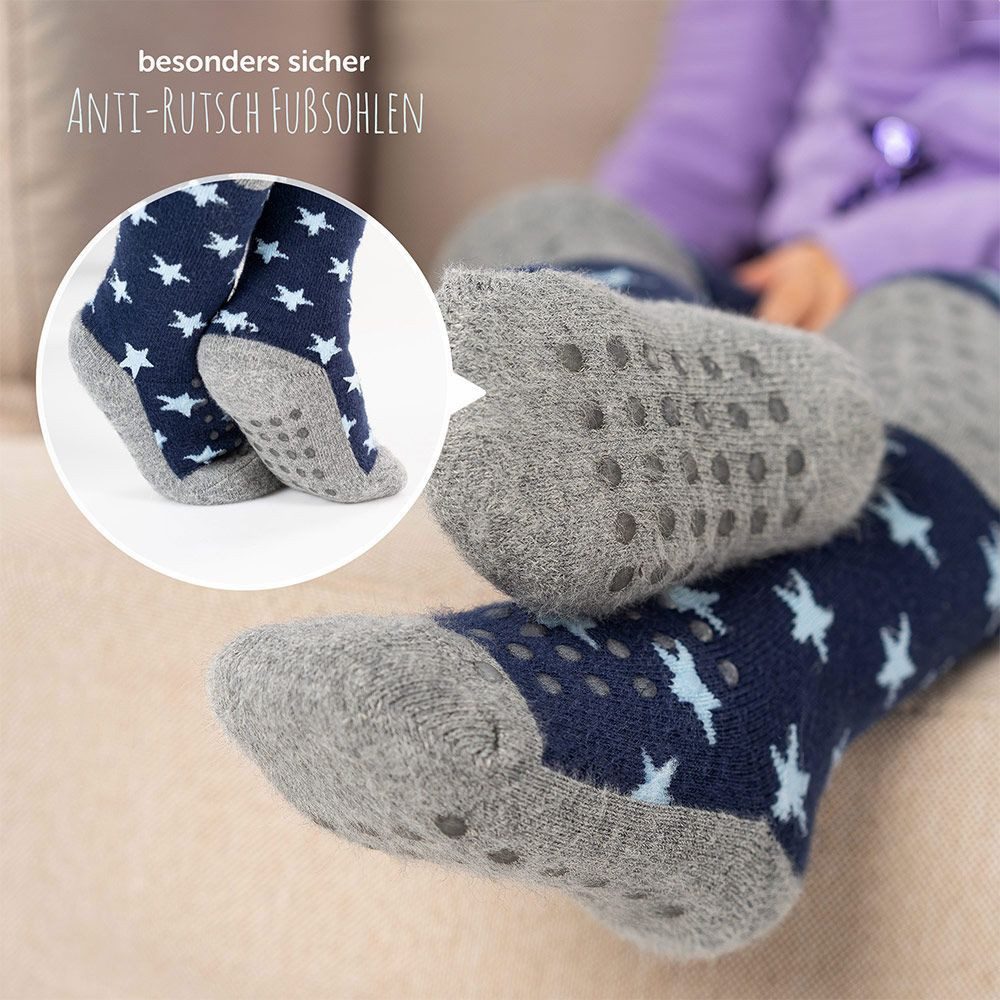 LaLoona Strumpfhose Sterne Marine & Streifen Grau 2x Baby Krabbelstrumpfhose mit ABS Sohle elastische Kinder Strumpfhose