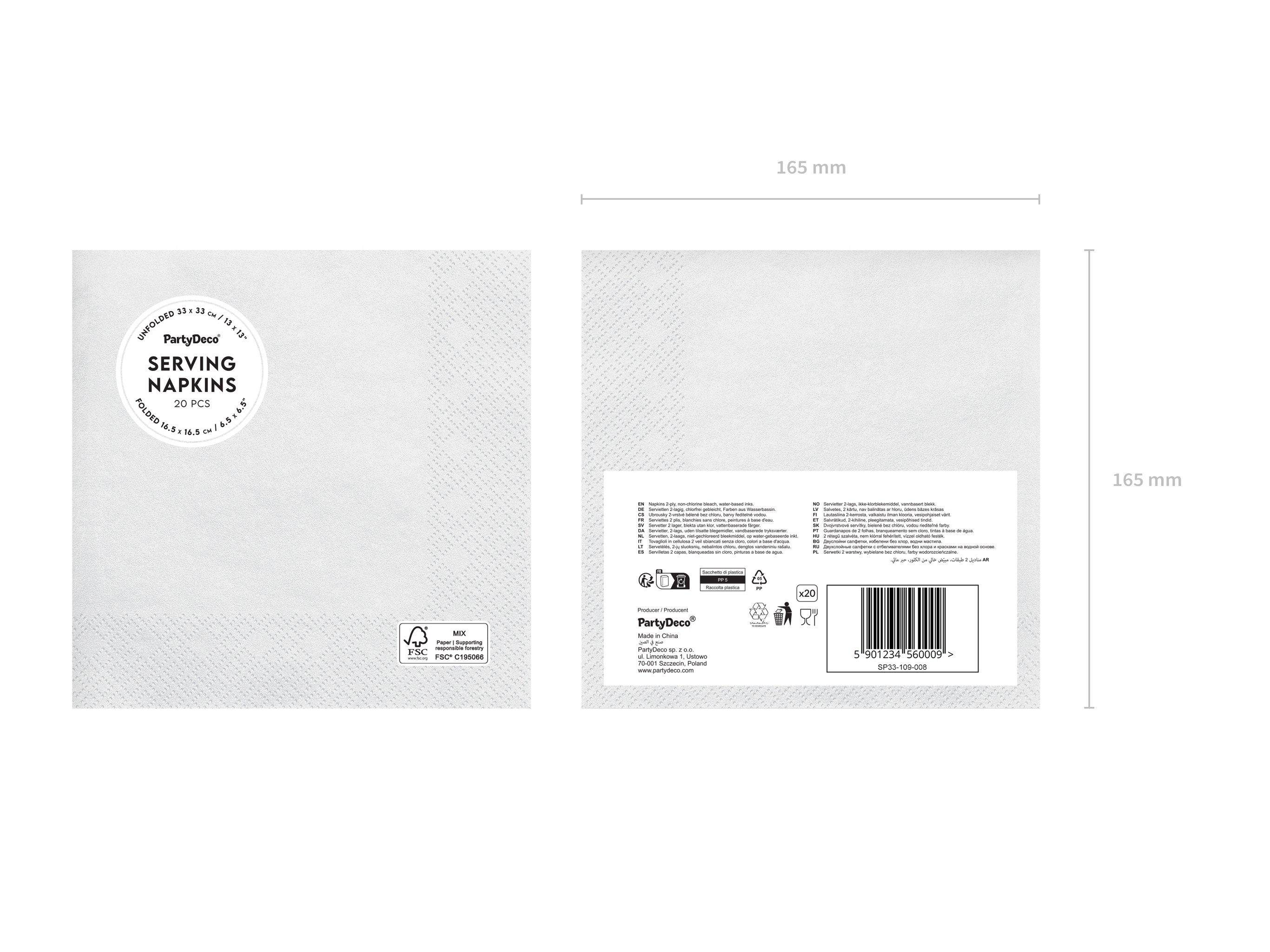 partydeco Papierserviette, Servietten Papier 33x33cm 2-lagig 20 Stück Weiß