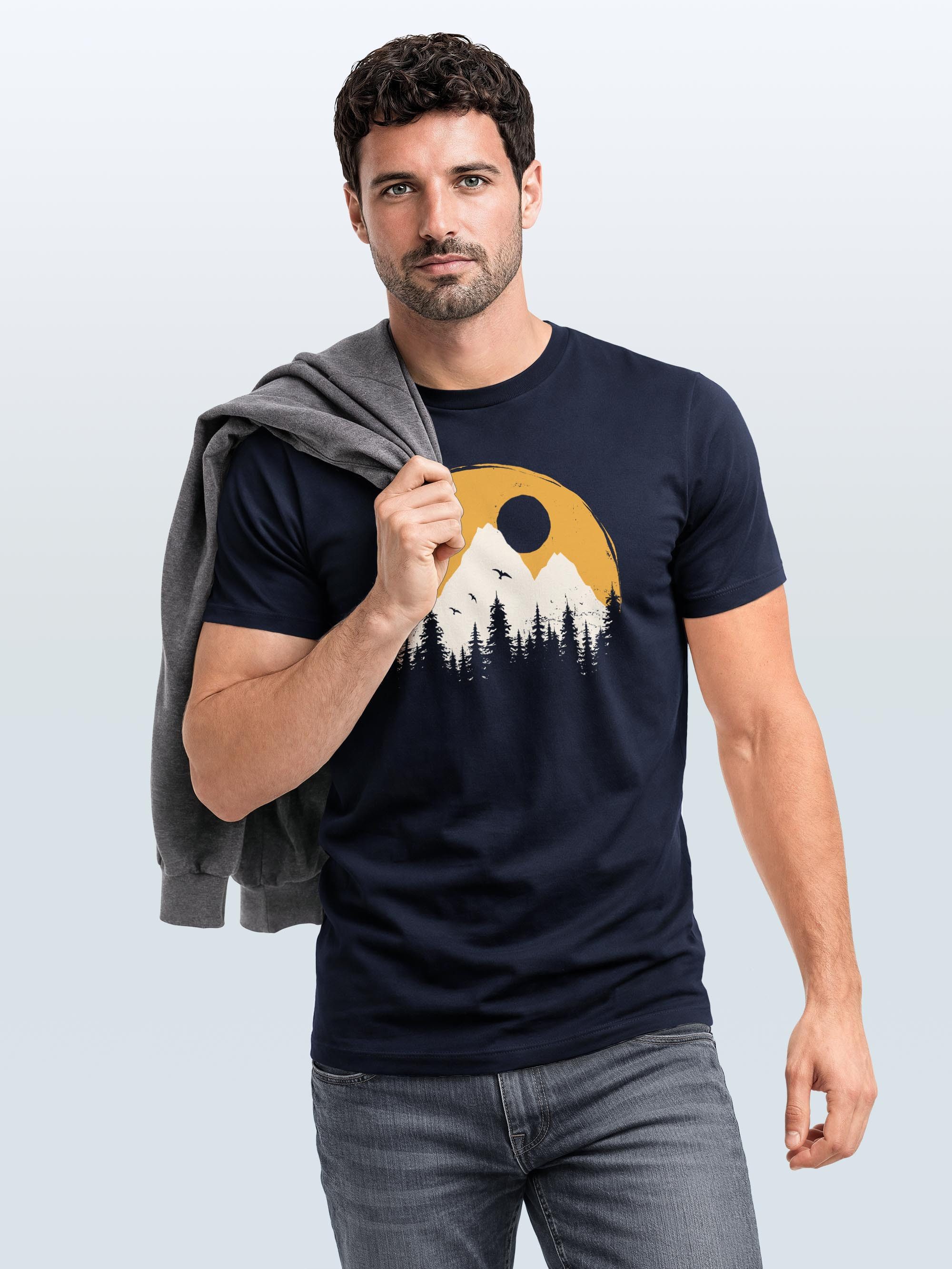 Neverless Print-Shirt Herren T-Shirt Outdoor Print Natural Badge Logo Wandern Fashion mit Print