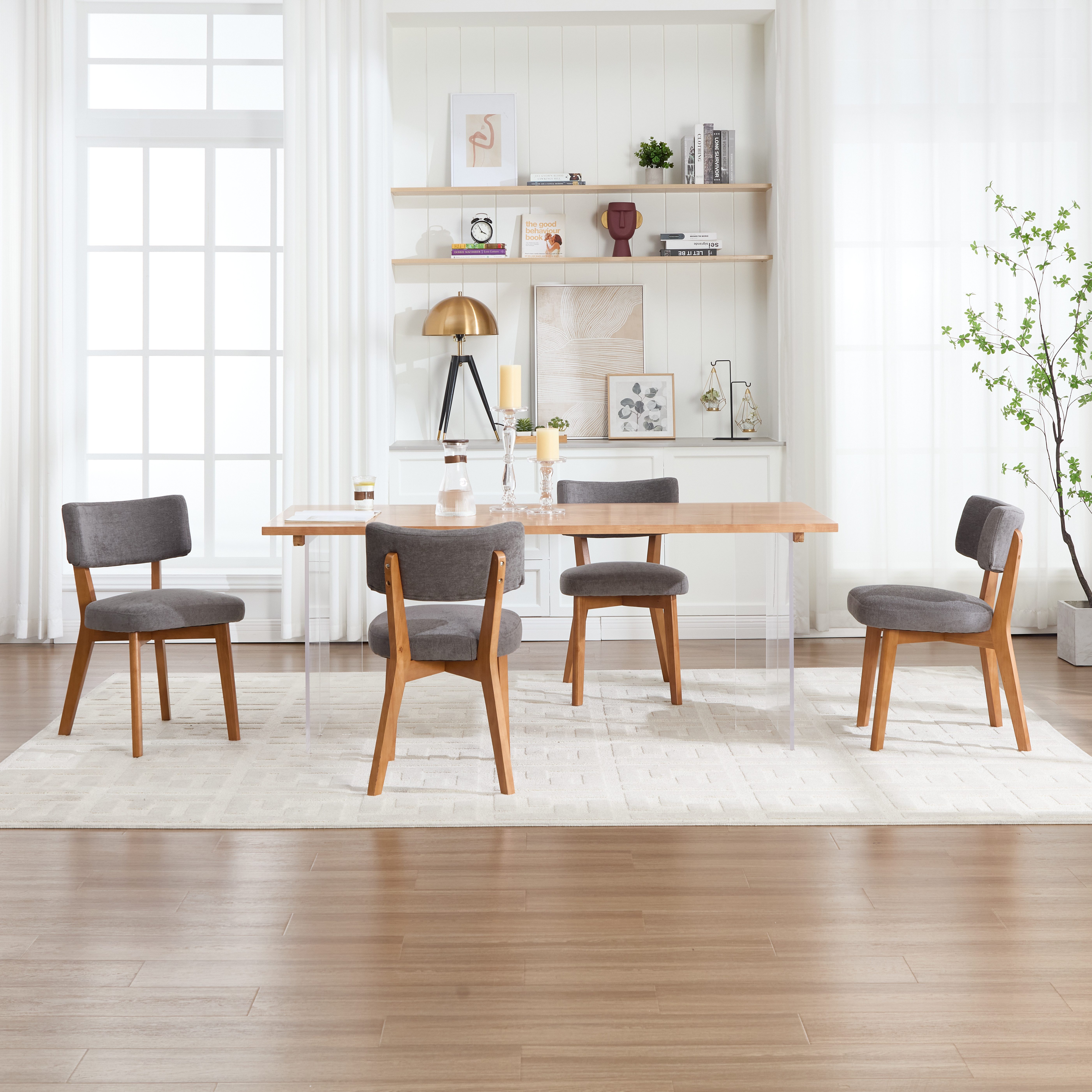 KLAM HOME Esszimmerstuhl Moderne Mid-Century-Stil Esszimmerstuhl Satz von 2, Massivholz Beine Stoff gepolsterten Sitz für Küche,Esszimmer oder Büro – Bild 5 von 5