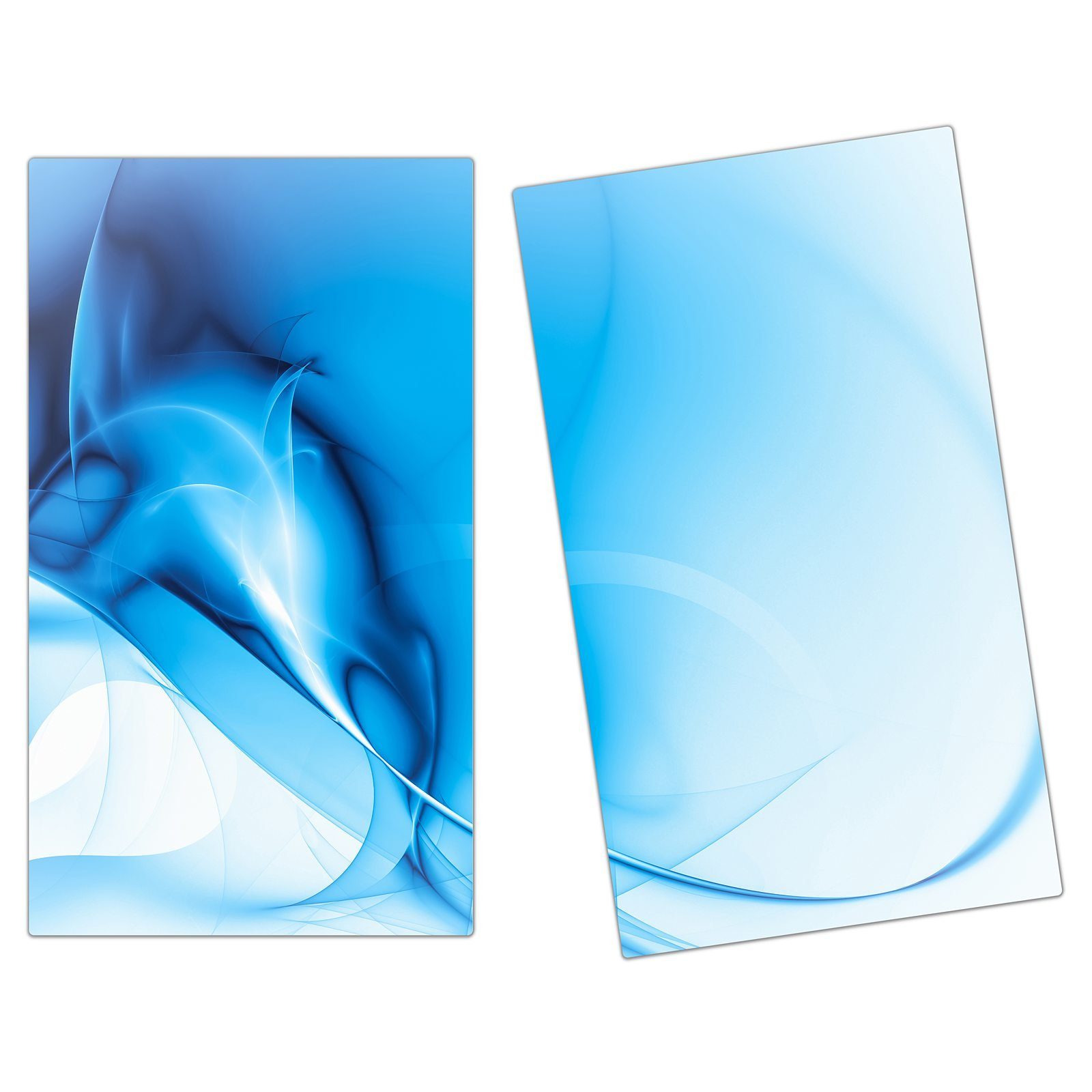 (2 Herdabdeckplatte tlg) Glas, abstrake Glas Blaue Herd-Abdeckplatte Primedeco Mischung, aus Spritzschutz