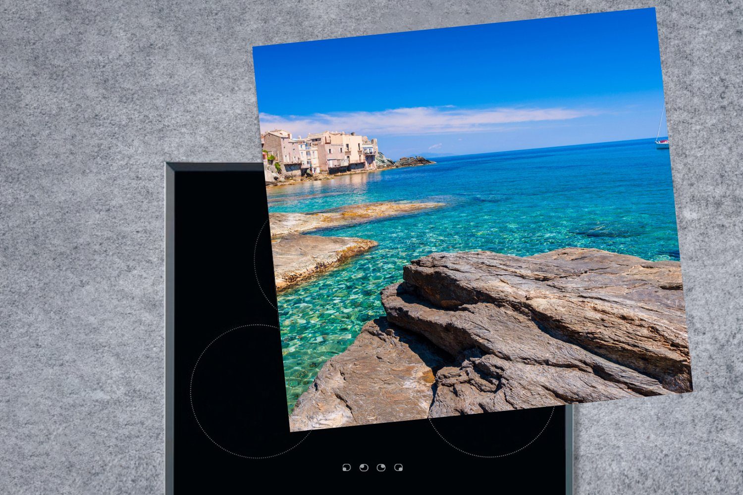 Vinyl, tlg), Frankreich (1 Korsika Ceranfeldabdeckung, Herdblende-/Abdeckplatte MuchoWow Arbeitsplatte Steine, 78x78 - cm, küche für -